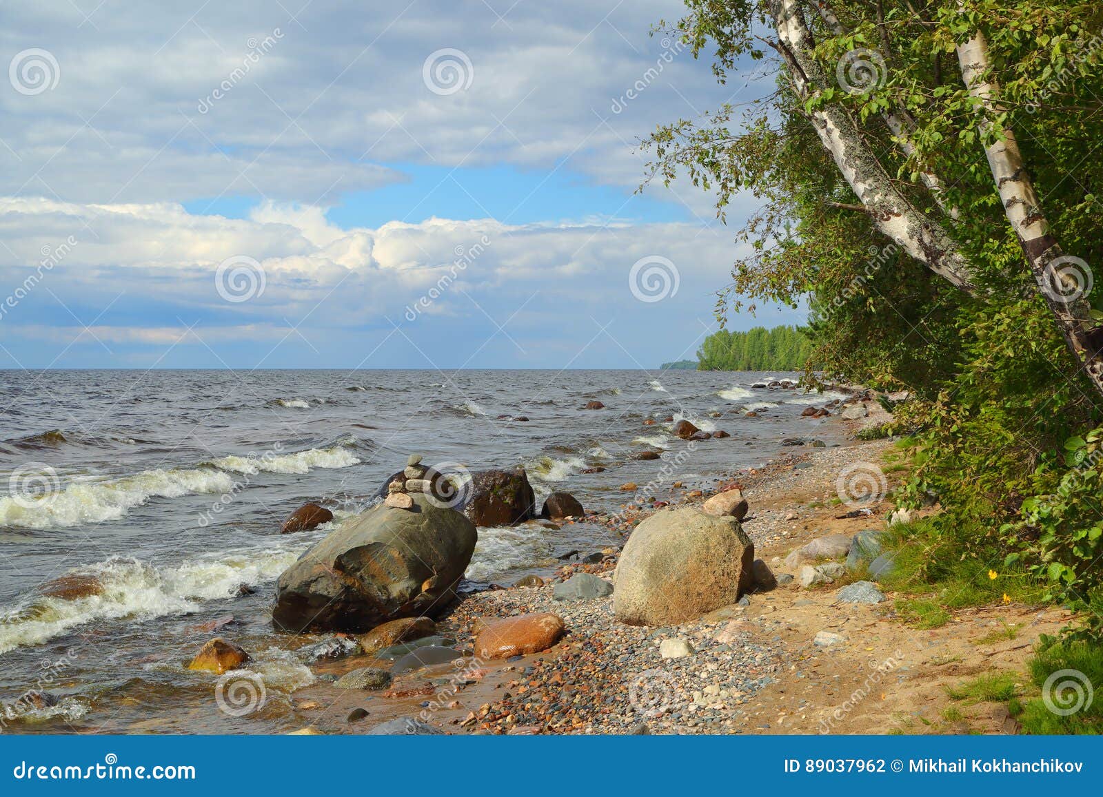 shore of onega lake in karelia