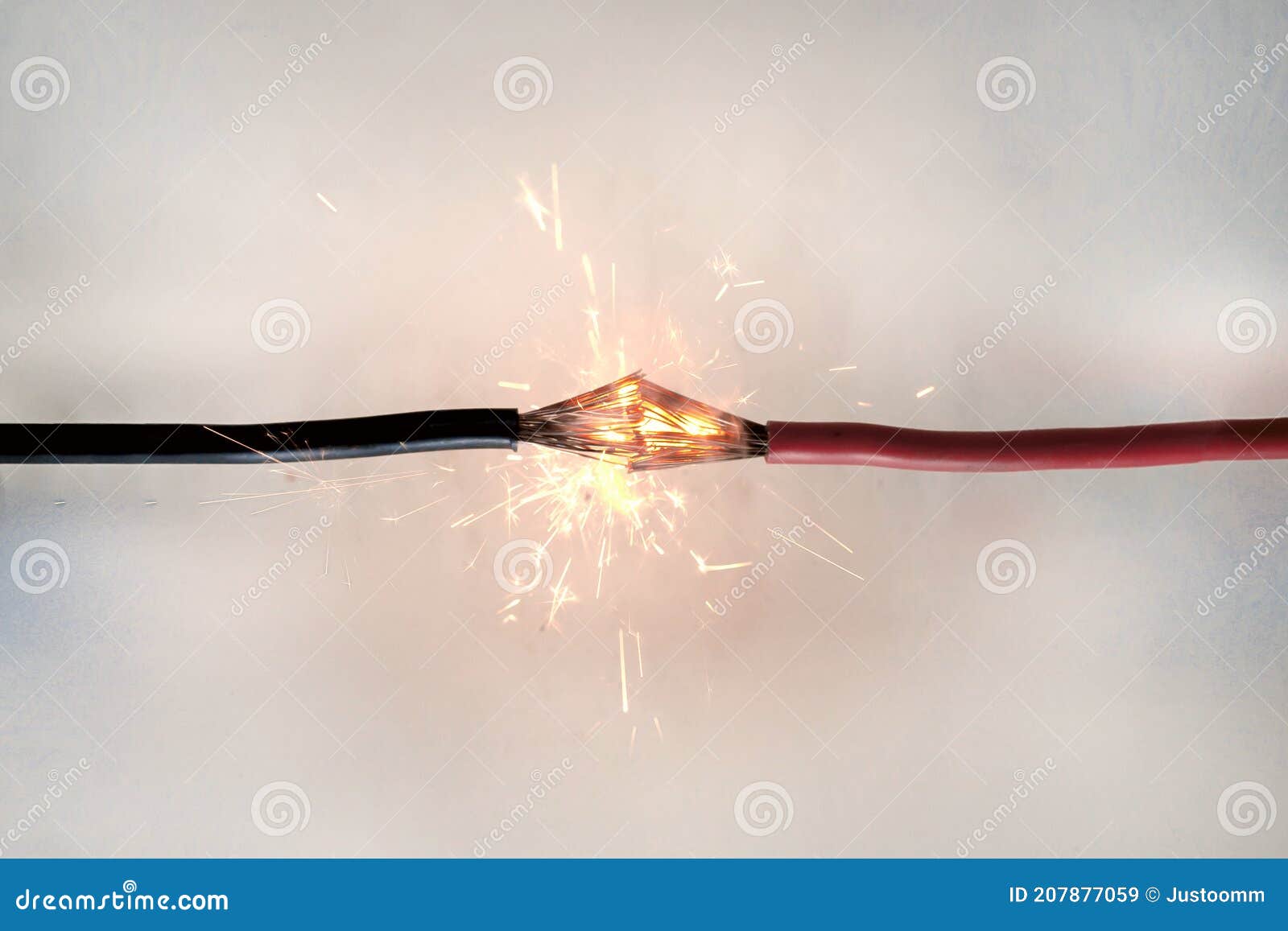 Short Circuit of Electrical Wiring Sparks Molten Wires Stock Image