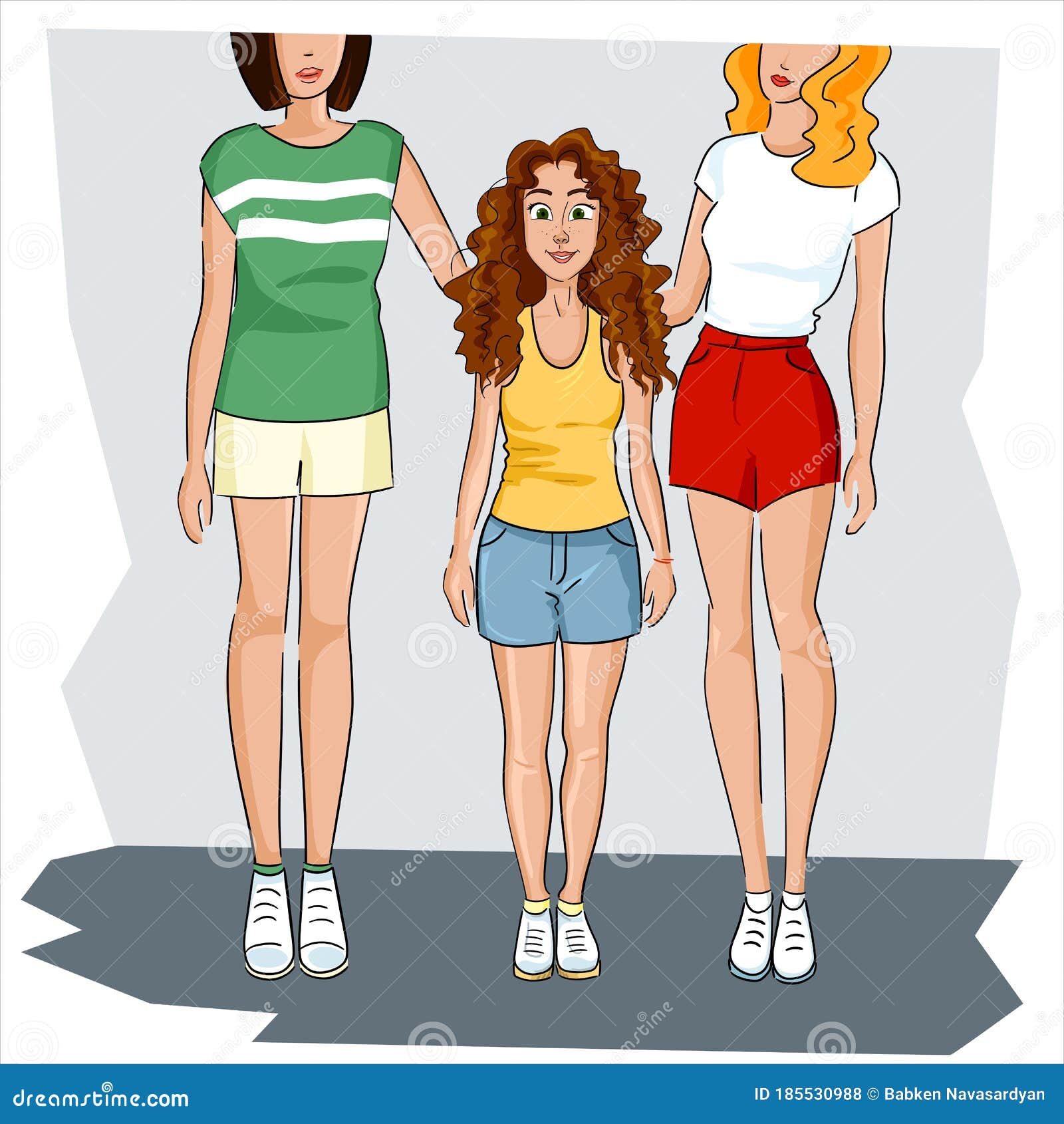 Short Girl Is Standing With A Tall Girl Stock Vector Illustration Of Background Shirt