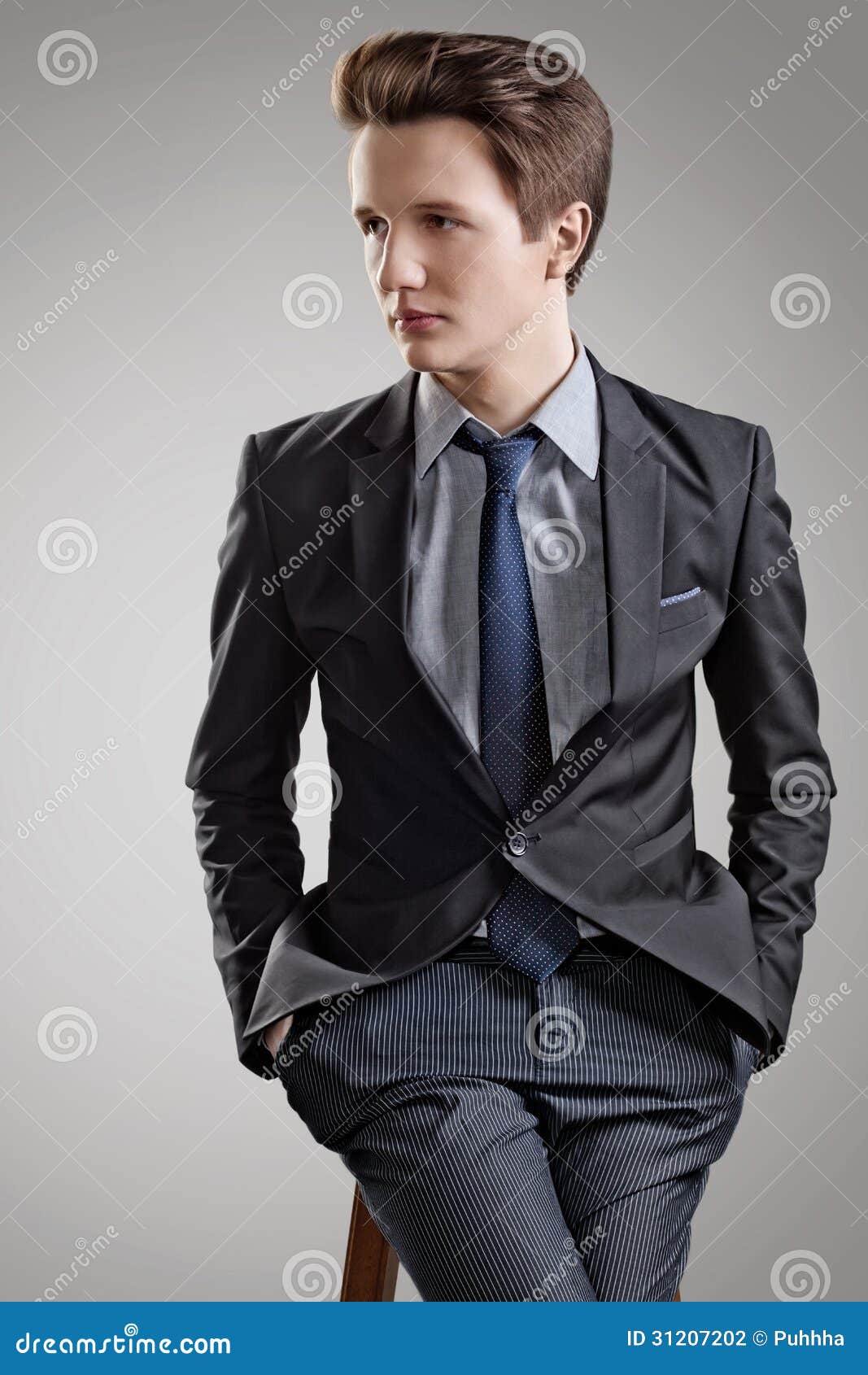 Short Hair Style. Portrait of Young Man with Brown Hair Stock Photo - Image  of handsome, clothes: 31207202