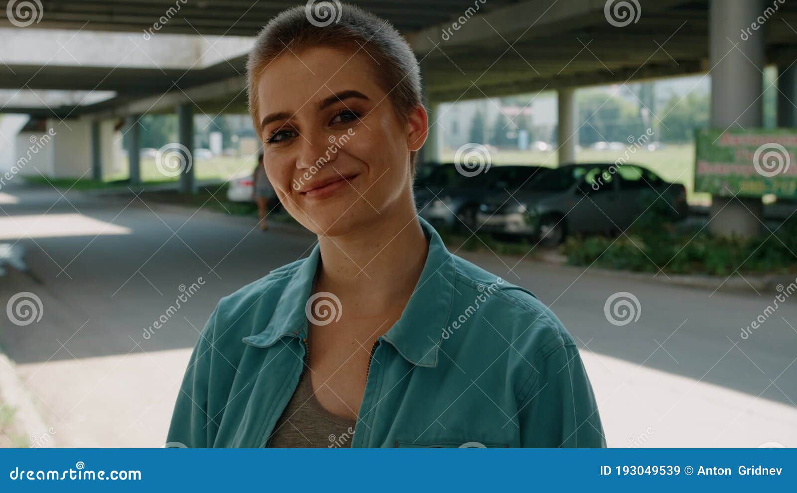 Short Haired Girl In Urban Landscapes Portrait Of A Young Girl A