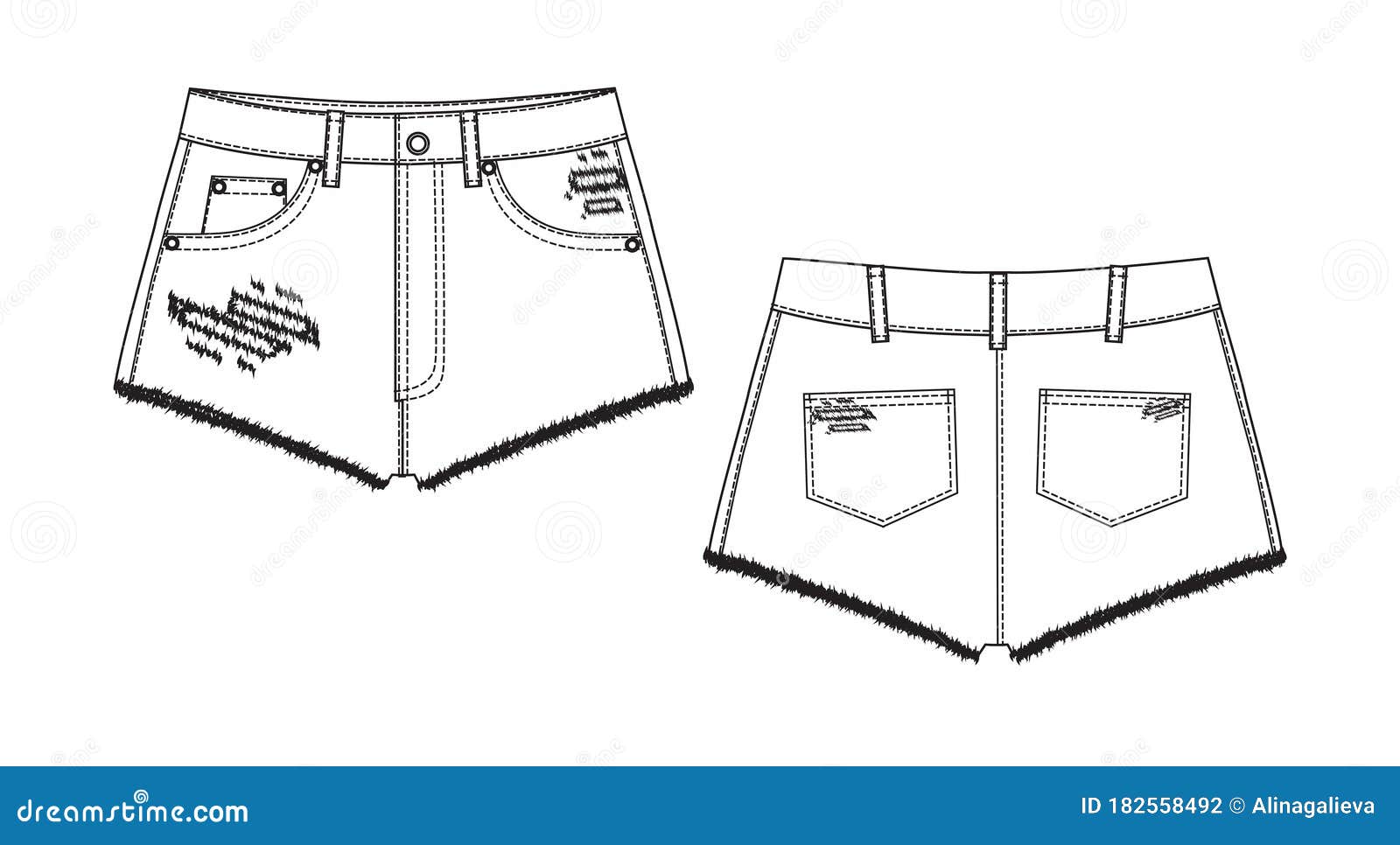 Premium Vector | Short pant front and back view. short pant fashion flat  sketches template.