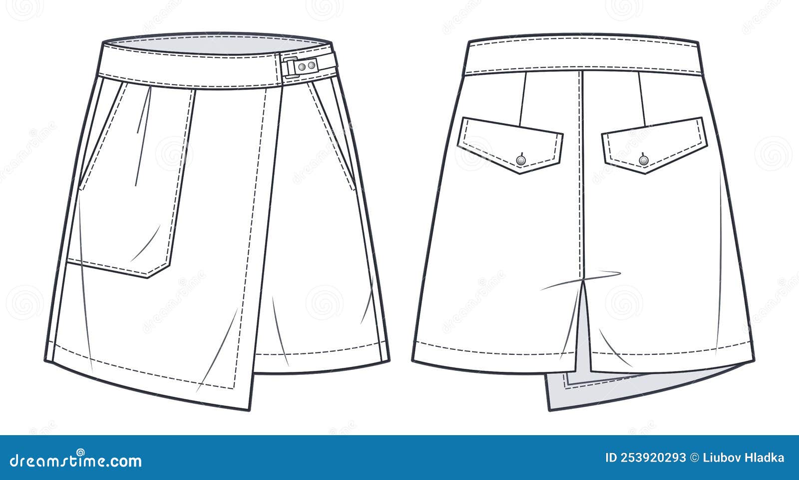 Short Pants, Skirt Technical Fashion Illustration. Stock Vector ...