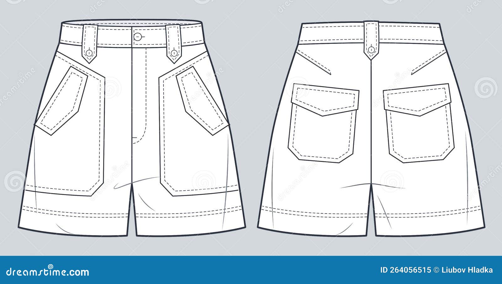 Short Pants Technical Fashion Illustration. Stock Vector - Illustration ...