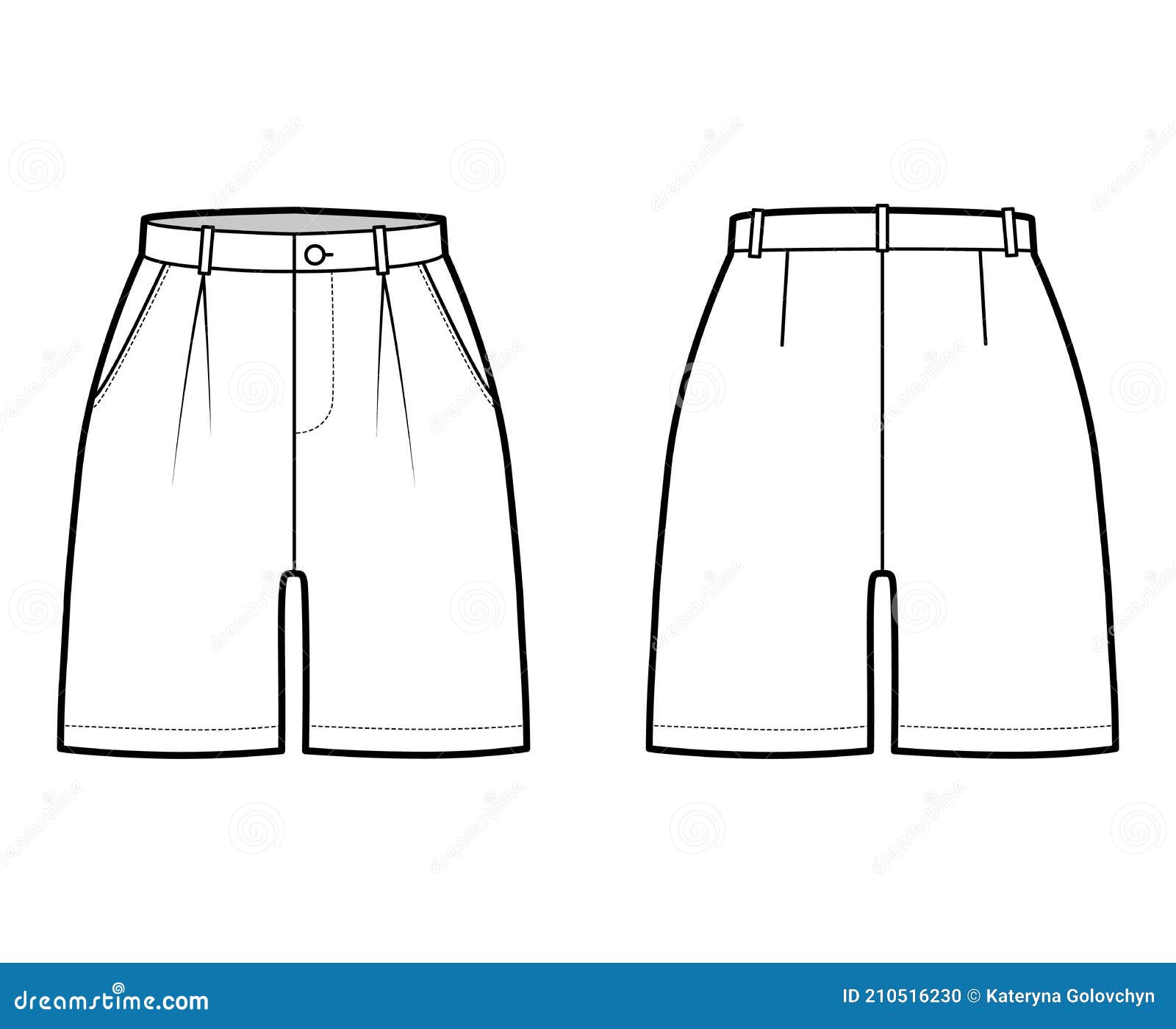 Short Pants Technical Fashion Illustration with Mid-thigh Length ...