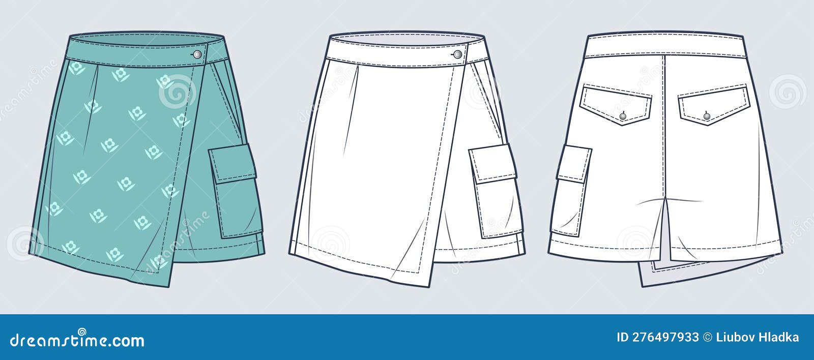 Short Pants Technical Fashion Illustration. Skirt and Shorts