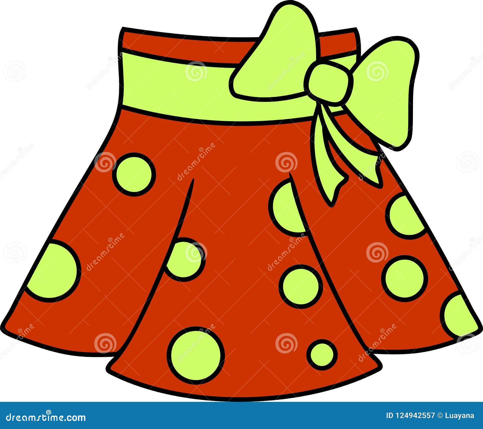 Short Red Skirt With Polka Dots And Light Green Belt And Bow Stock ...