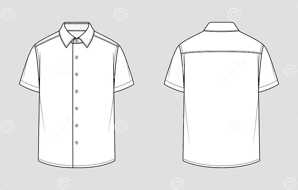 Short Sleeved Shirt. Flat Technical Drawing. Stock Vector ...