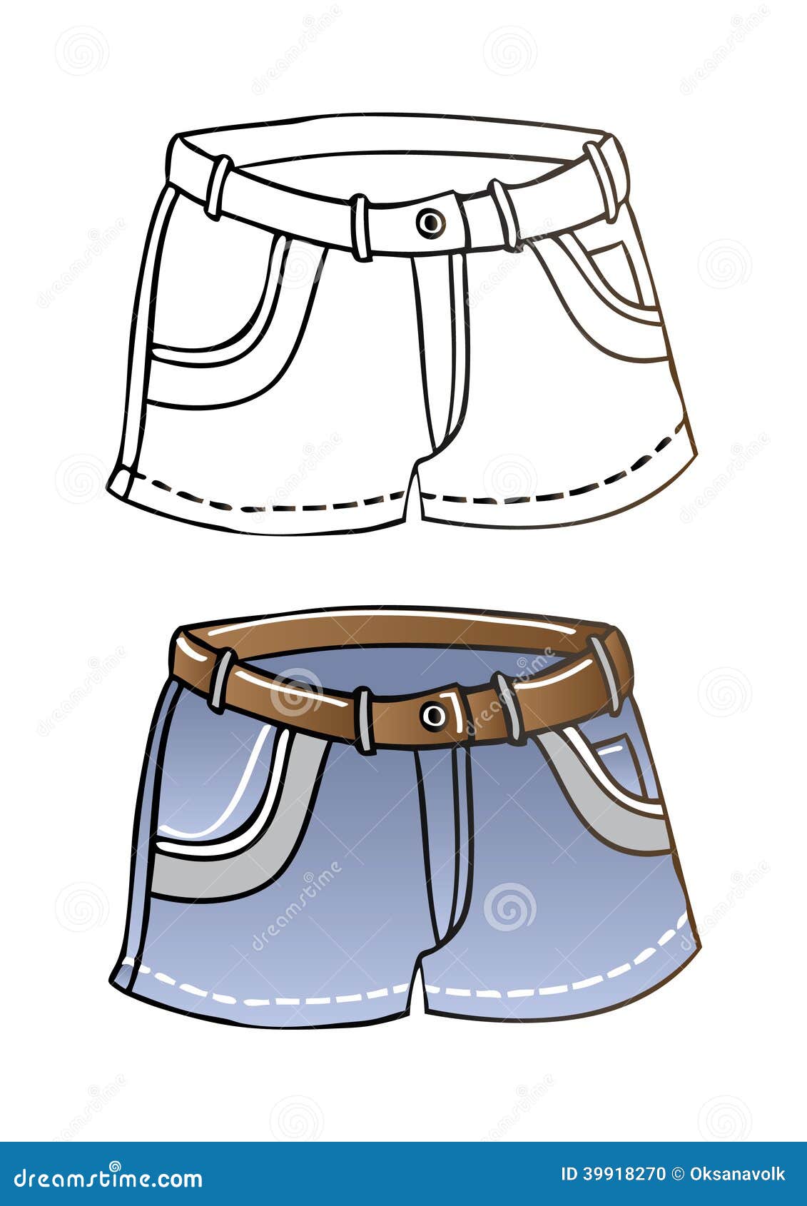 Short summer blue jeans shorts vector eps illustra. Vector eps contour and colored illustration of short summer blue jeans shorts
