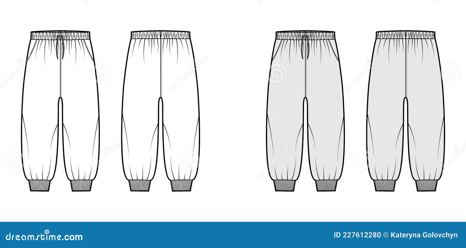 Sweatpants technical fashion illustration with elastic cuffs