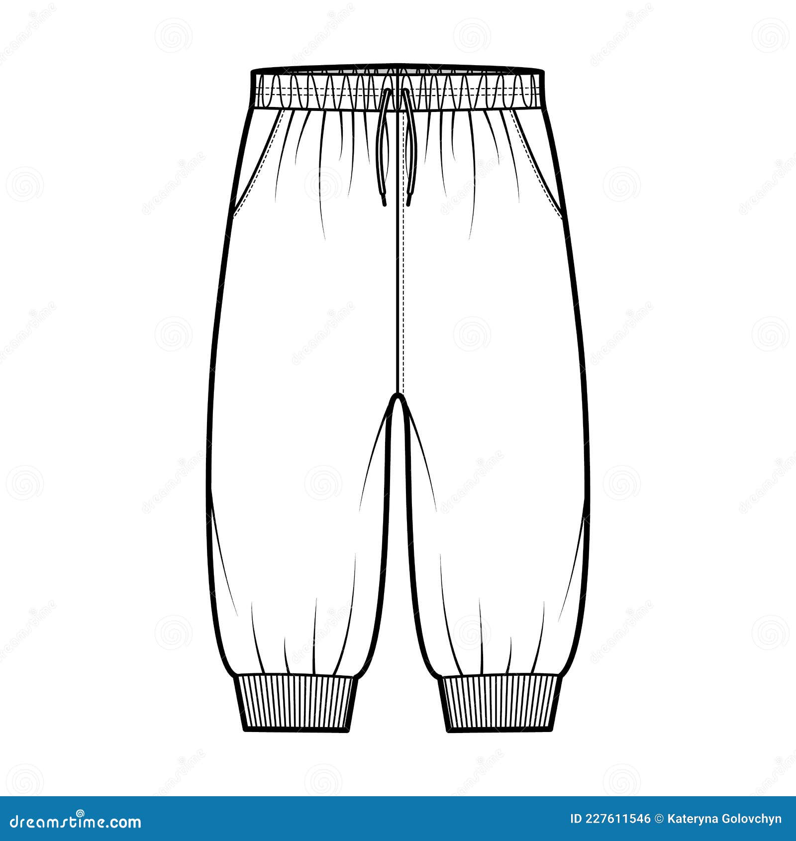 Sweatpants technical fashion illustration with elastic cuffs