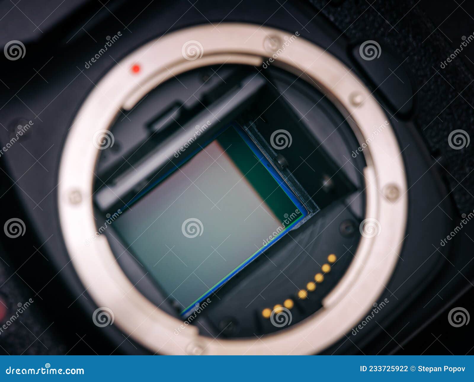 a shot of the cmos sensor inside of a dslr camera