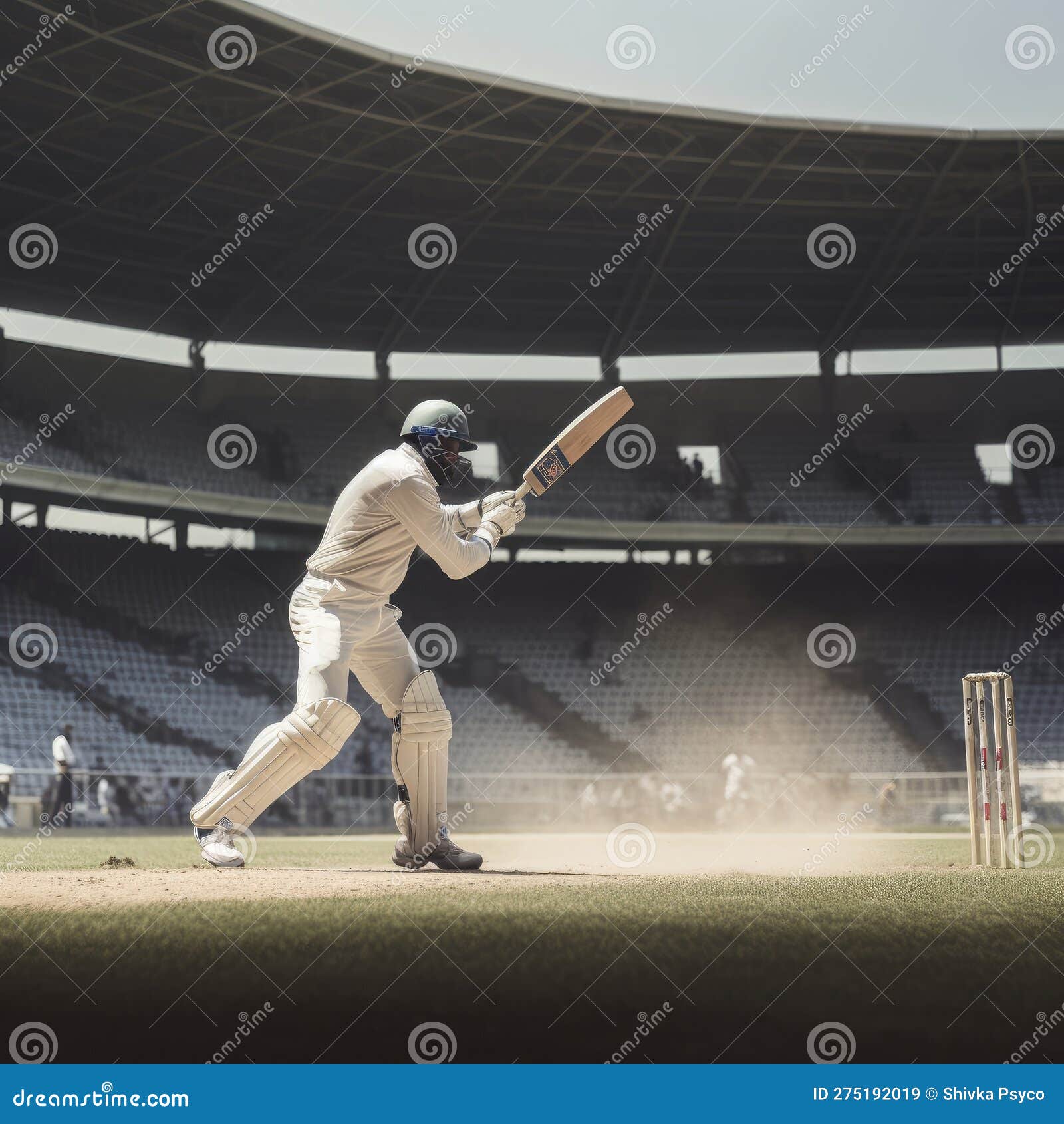 Shot of Cricket Batsman Hitting Ball during Cricket Match Generative AI