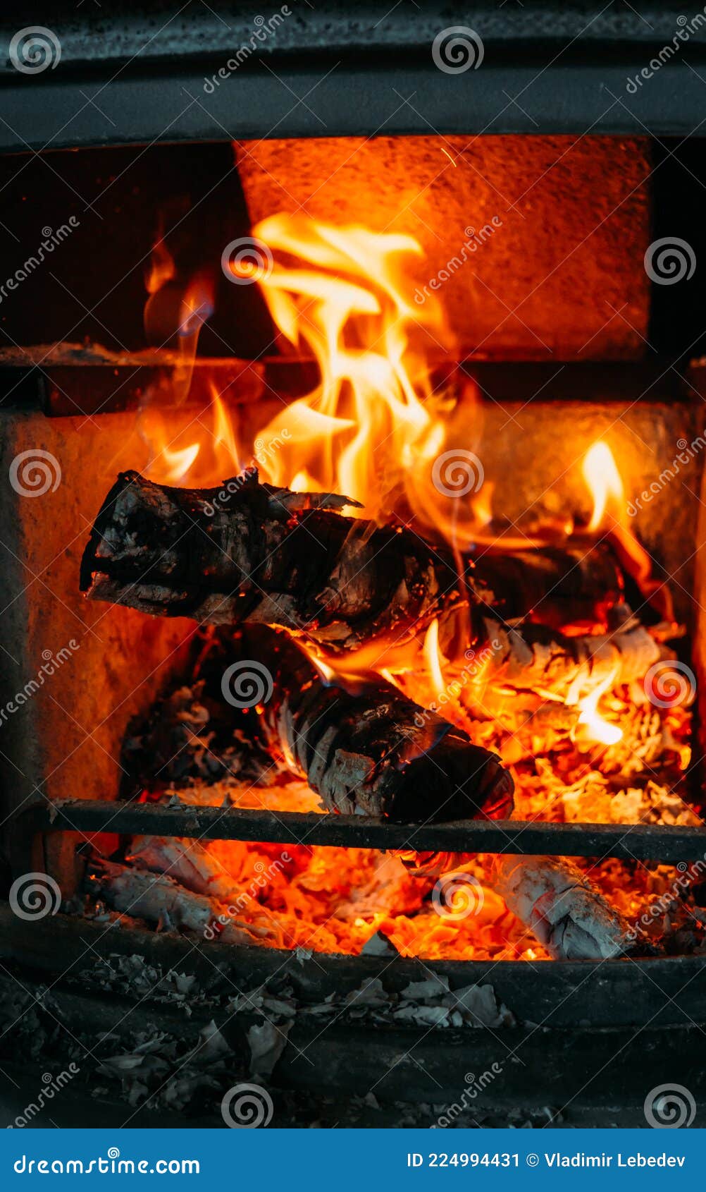 Logs of Wood Burning in the Fireplace in the House. Stock Image Image