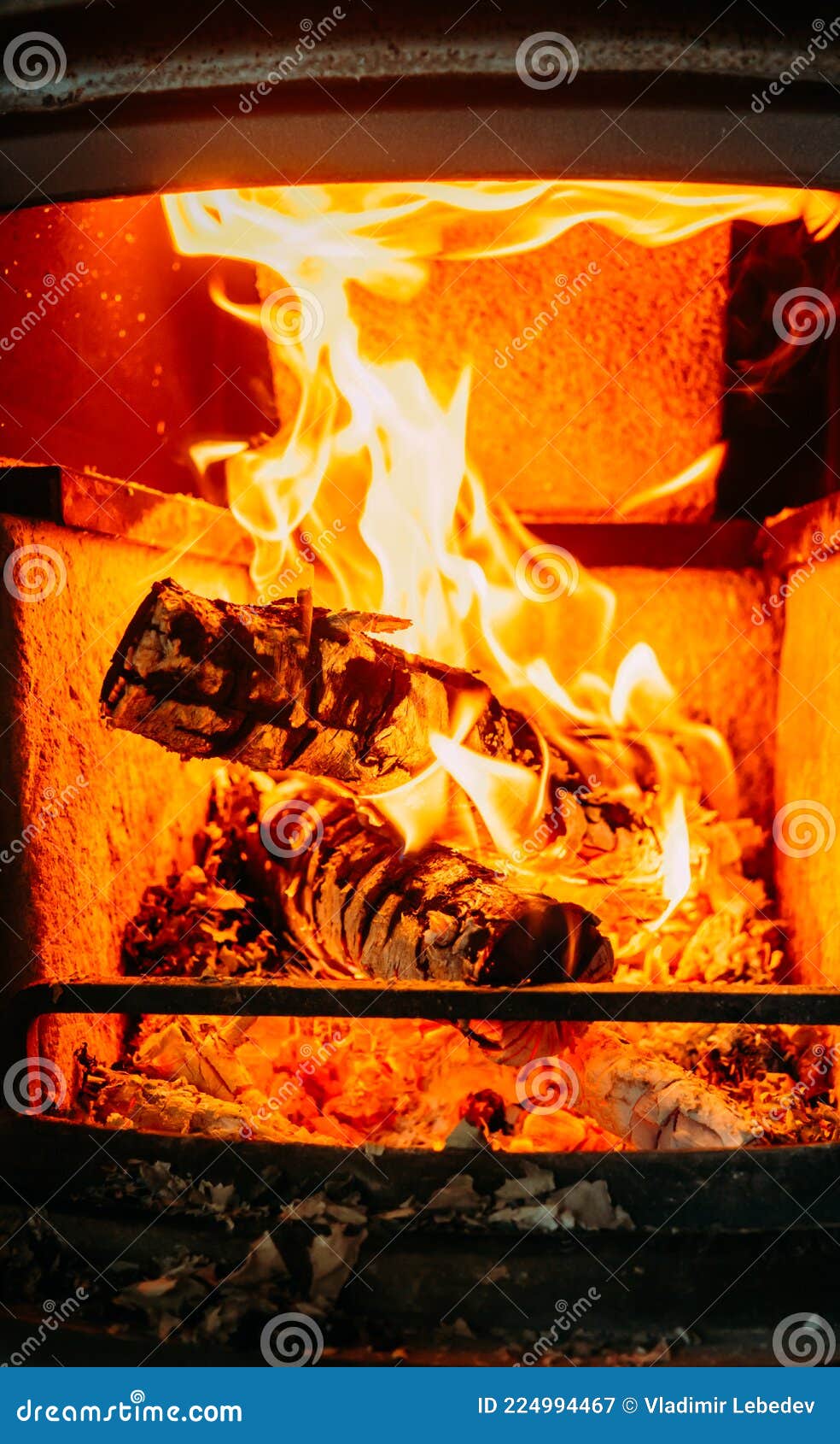 Logs of Wood Burning in the Fireplace in the House. Stock Image Image