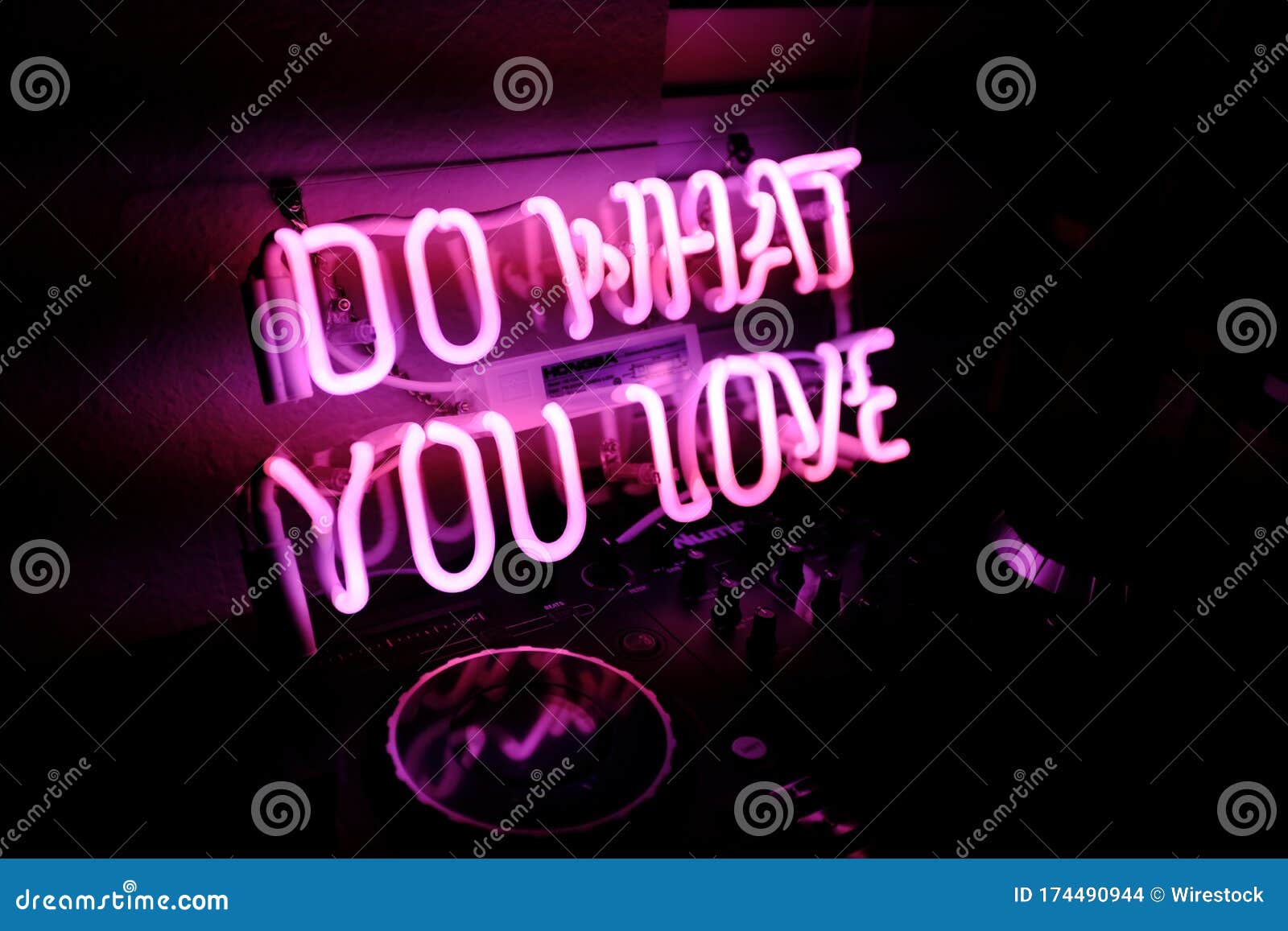 Shot Of The Neon Sign Do What You Love On A Dj Controller Stock Photo Image Of Lovequot Design