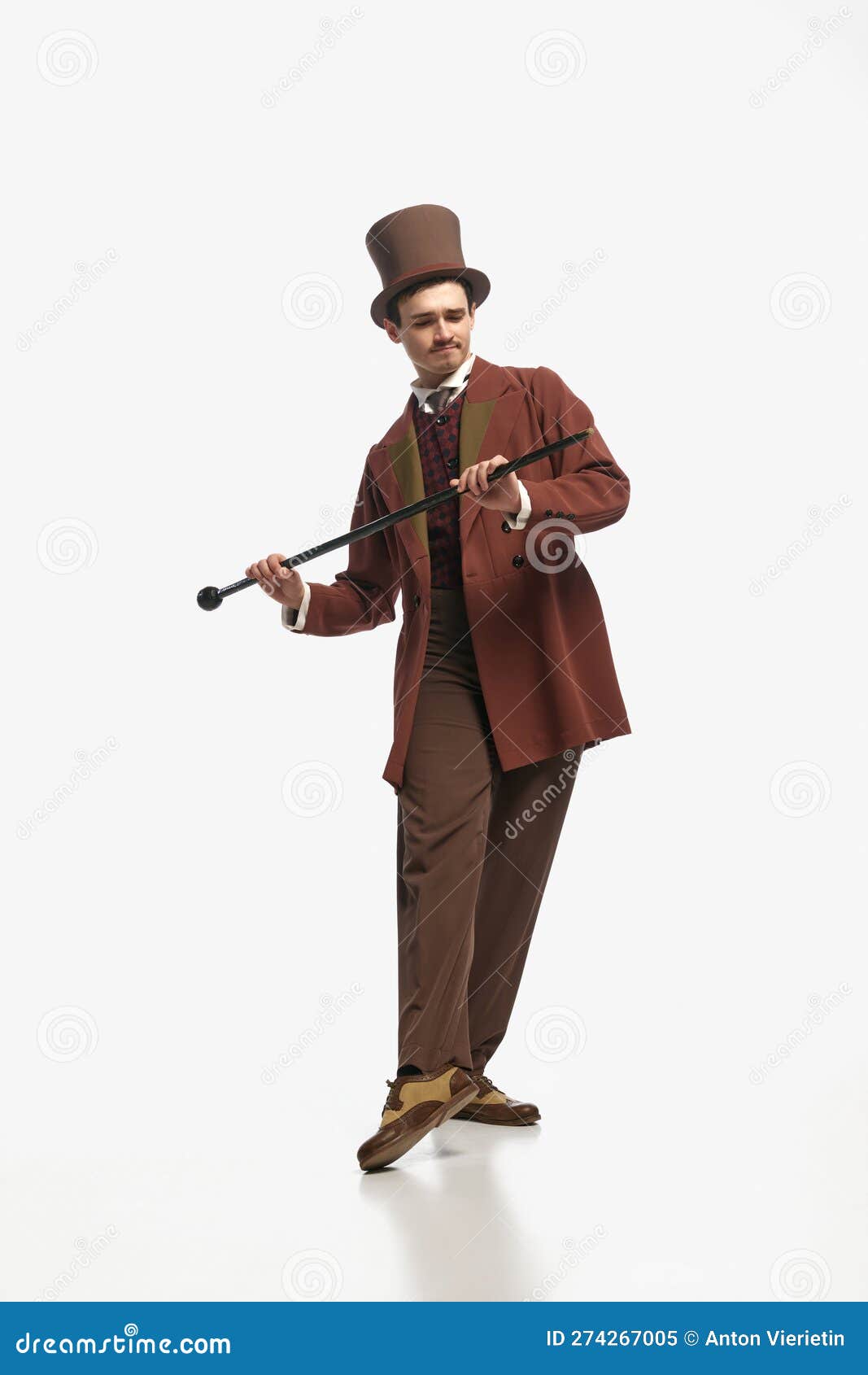 Shot of One Young Gentleman Wearing Old Vintage Clothes Dancing with Cane  Over White Studio Background. Elegant Fashion Stock Image - Image of  baroque, cylinder: 274267005