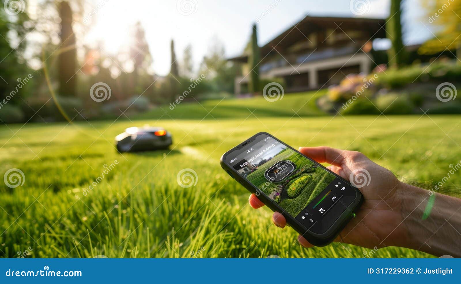 a shot of the robotic lawn mowers handy app allowing users to control and monitor their lawn mower from anywhere