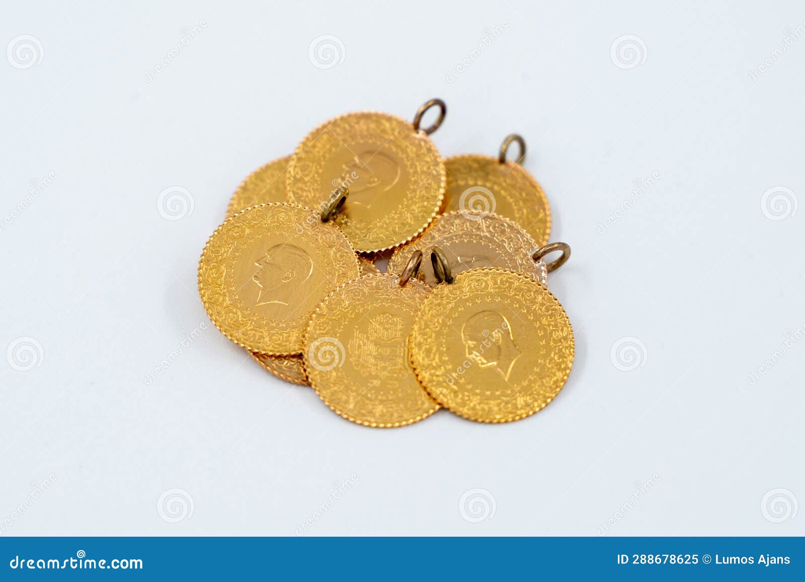 Shot of Turkish Gold (Quarter, Half or Full Gold) Isolated on a White ...