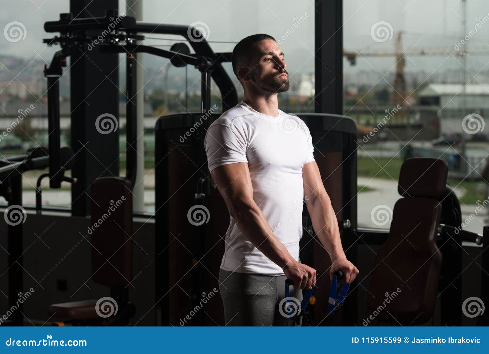 Shoulder Exercise with Pull Rope Elastic Cable Stock Image - Image of  muscles, lifestyle: 115915599