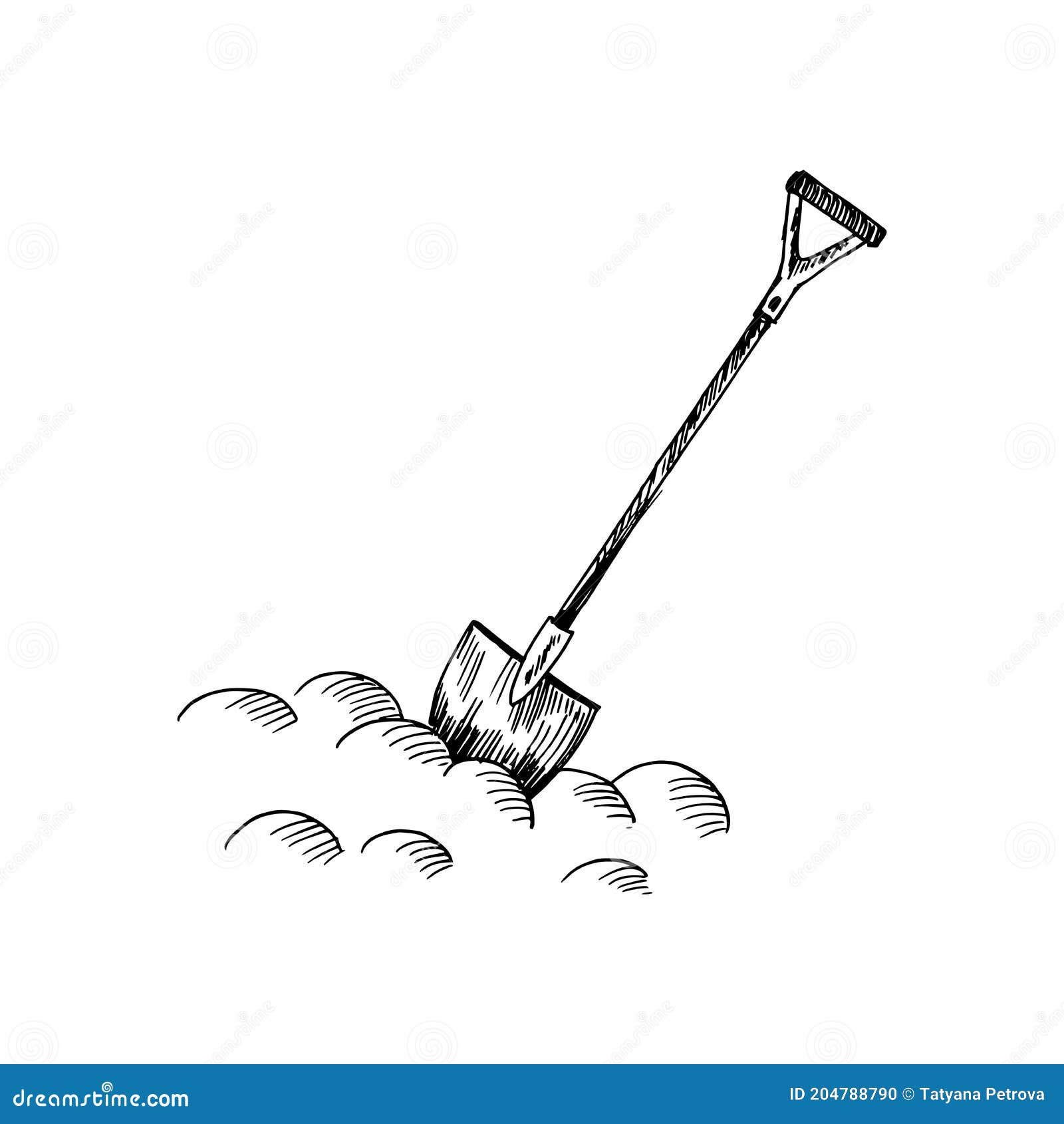 Shovel. Hand Drawn Sketch Isolated on White Stock Vector Illustration
