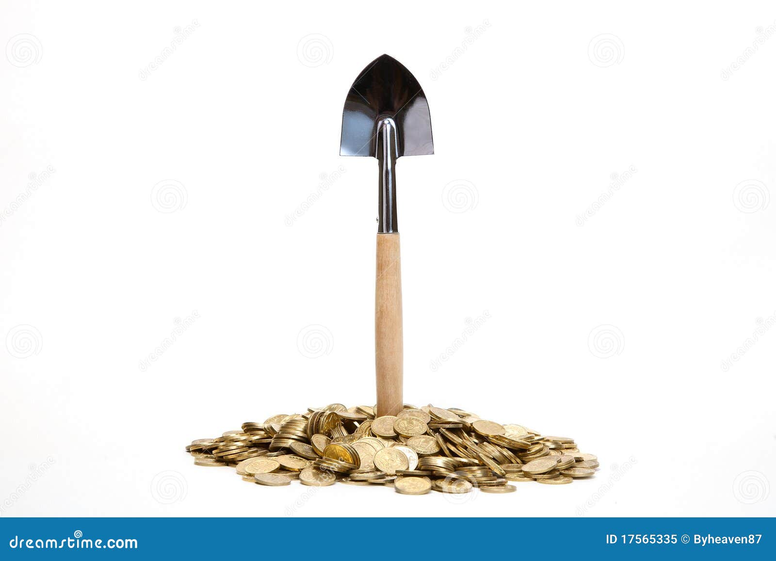 Shovel Standing in Pile of Coins Stock Image Image of active, coin