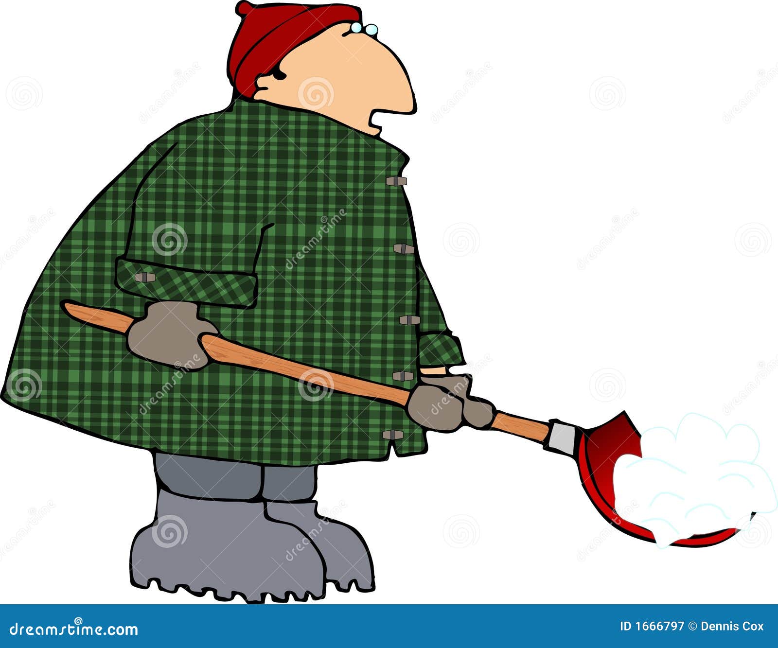 Man Shoveling Snow With A Big Spade In The Winter. Cartoon Vector