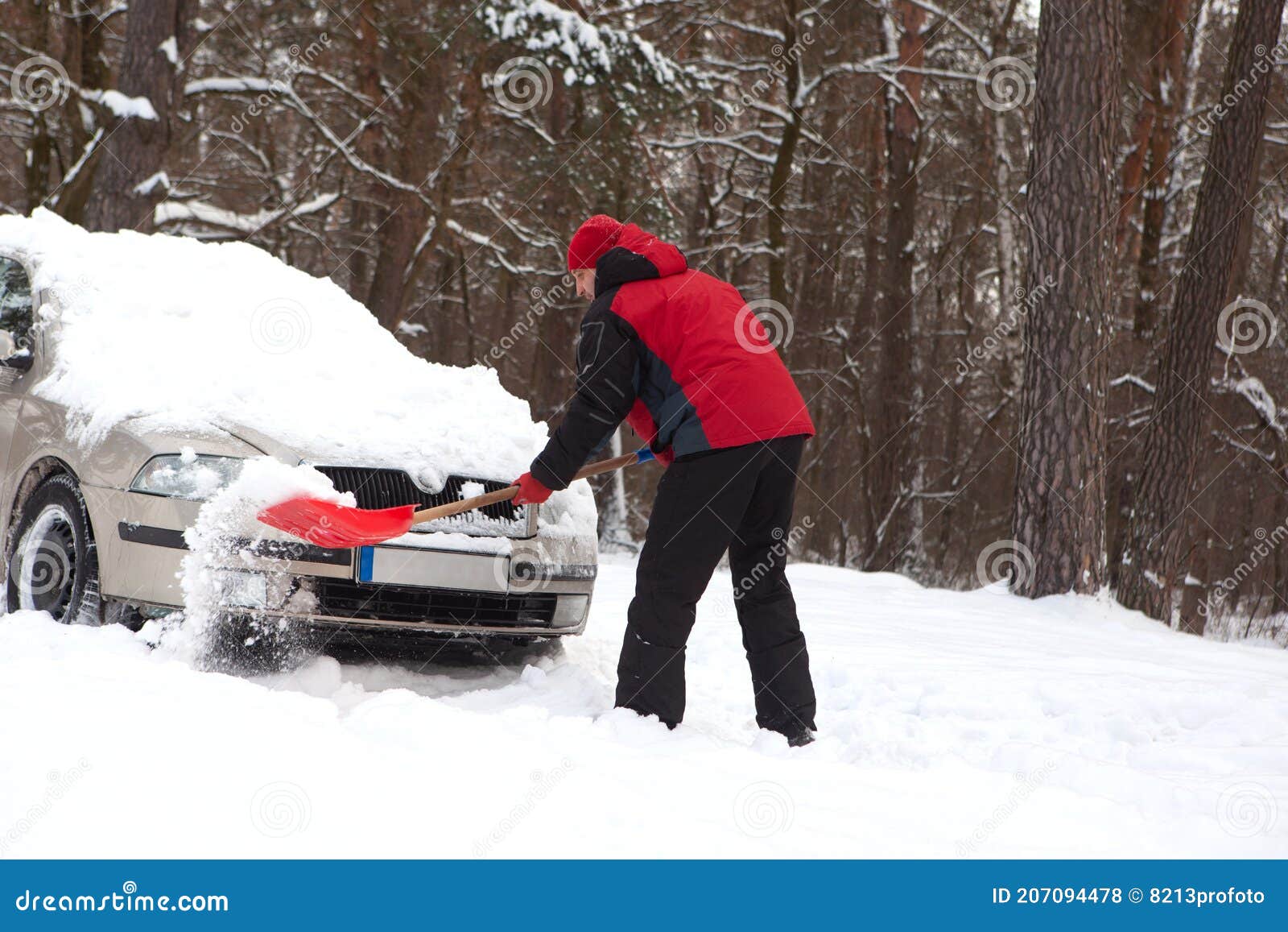 Shoveling Snow from Car, Man Shoveling Snow Stock Photo Image of road