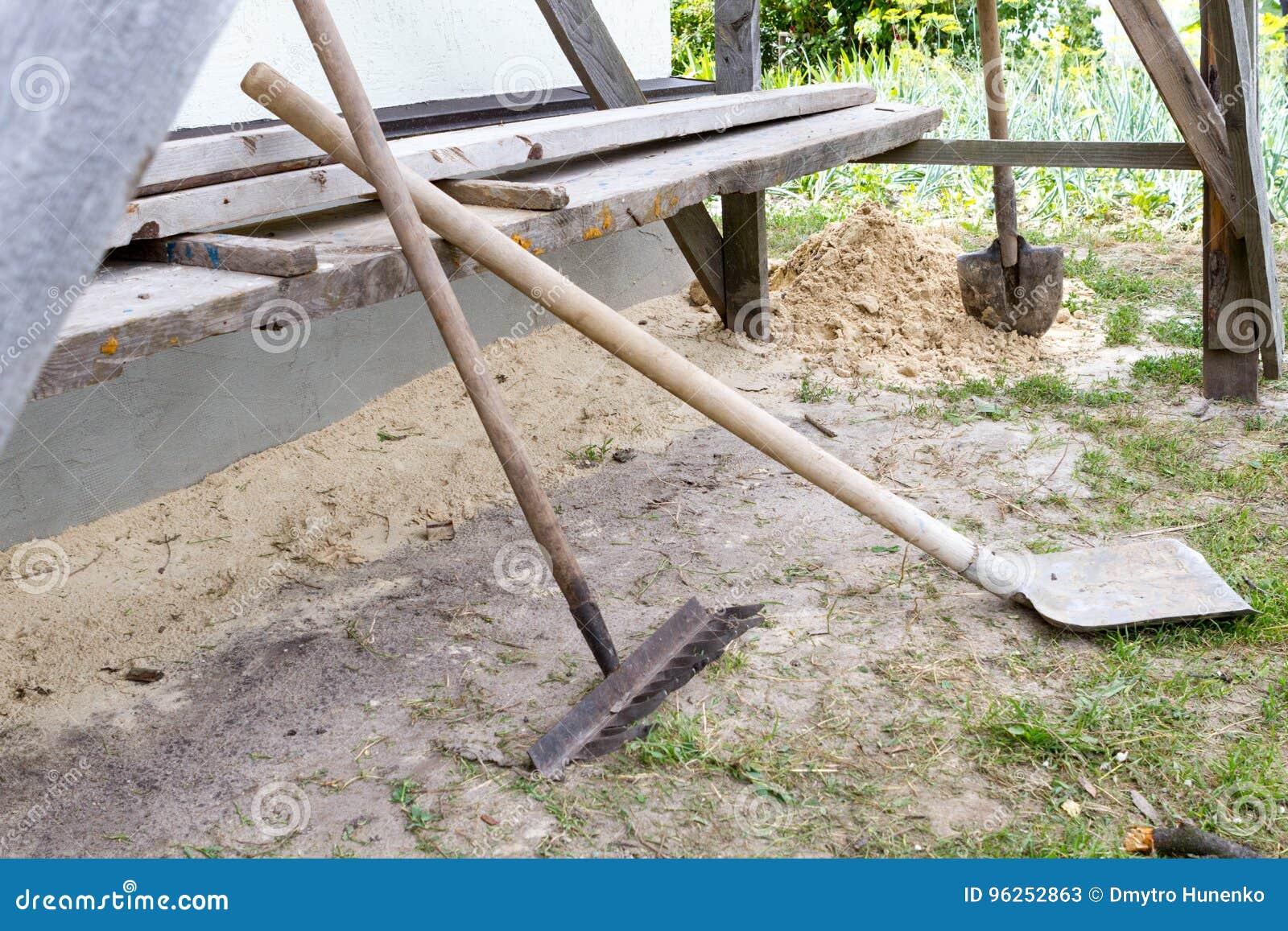 Shovels and rakes. stock image. Image of building, repair 96252863