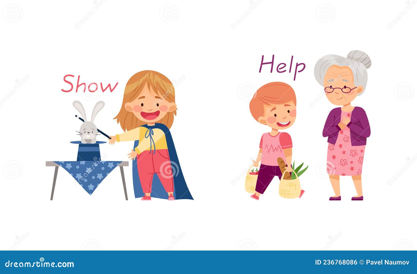 Show and Help English Action Verbs for Kids Education Set. Children Doing  daily Routine Activities Vector Illustration Stock Vector - Illustration of  character, show: 236768086