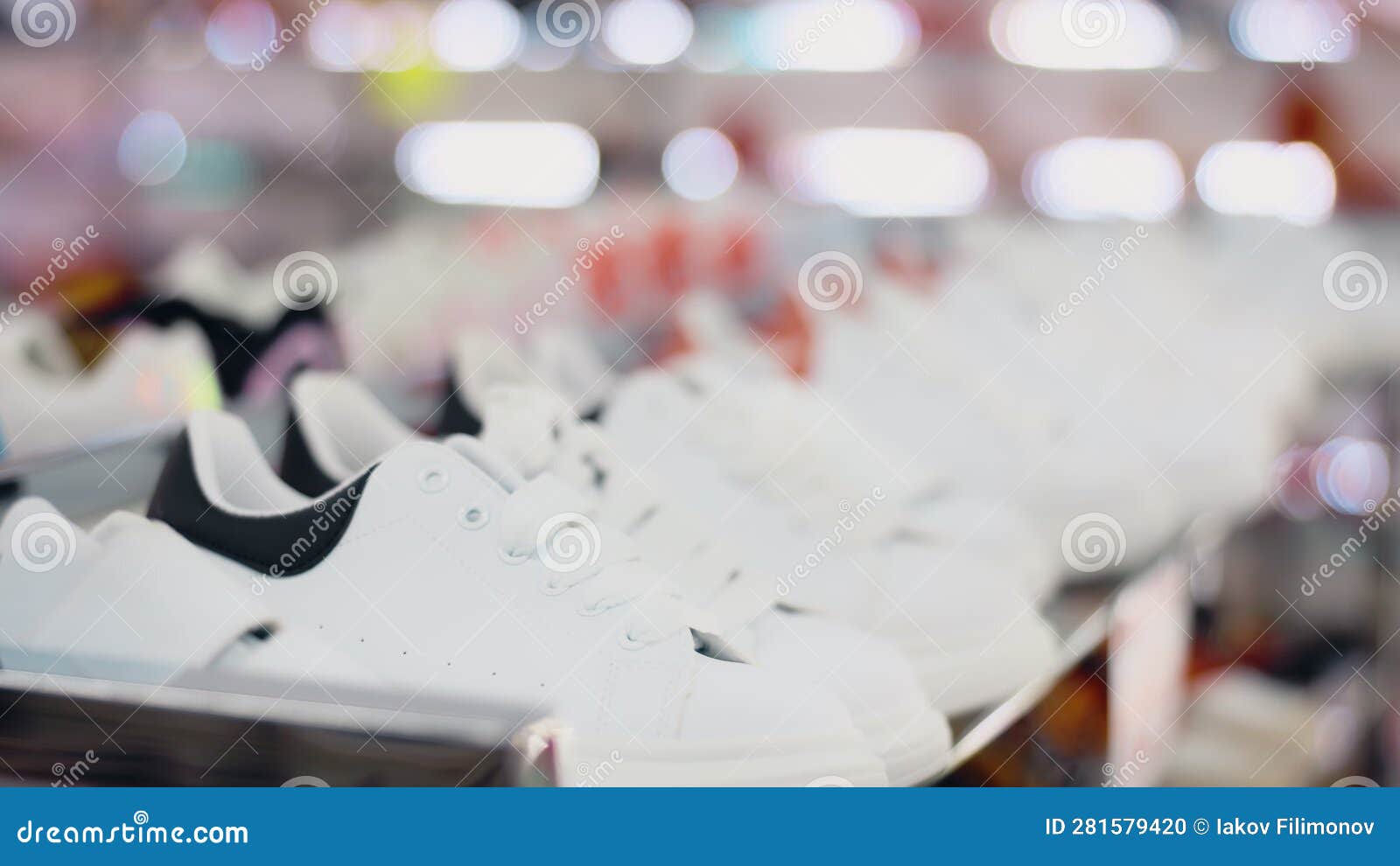 Showcase with Models of Sneakers in Shoe Store Stock Footage Video of