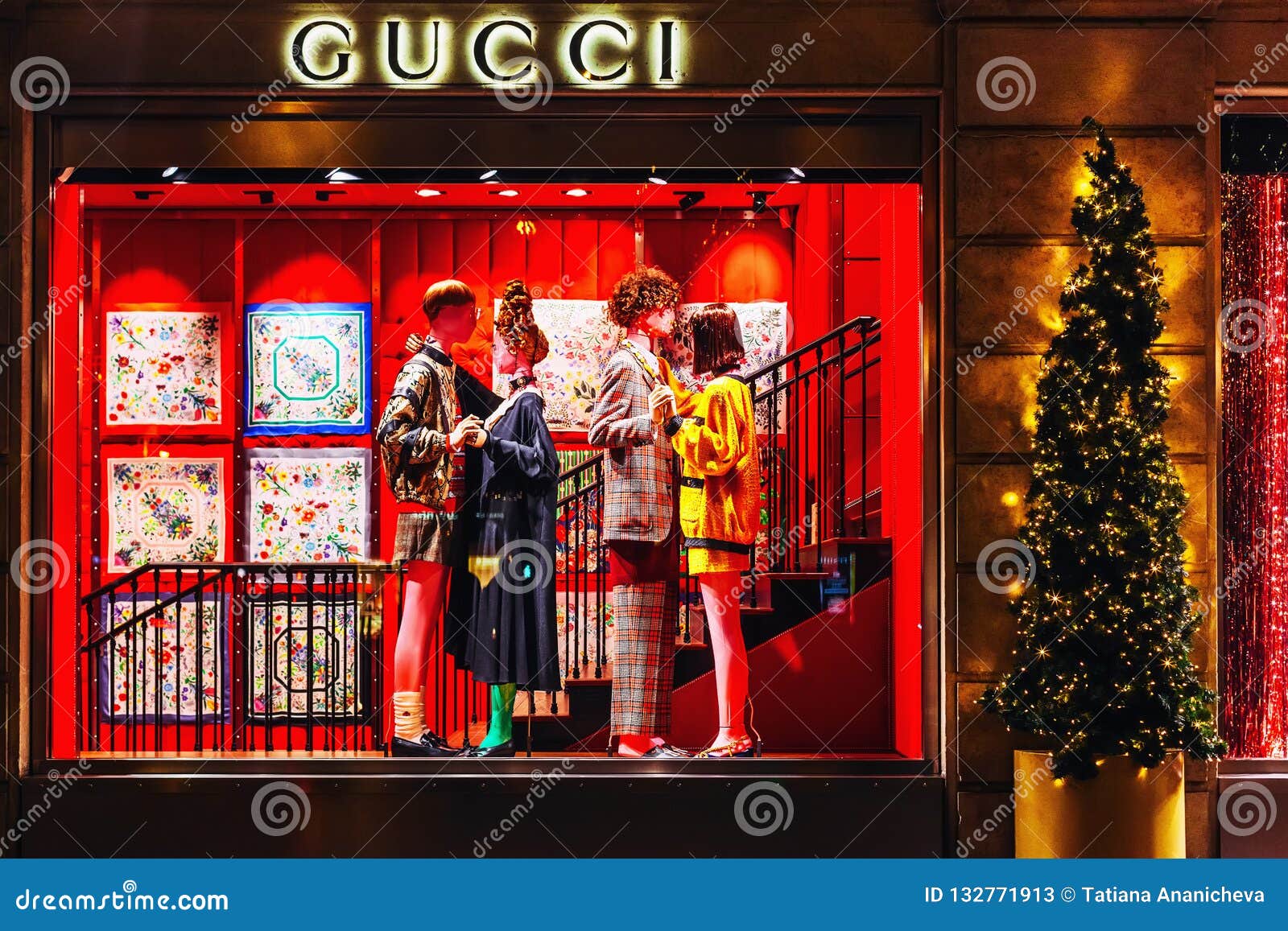 Showcase Of Gucci Store In Paris In The Evening - Luxury Shopping Concept Editorial Stock Photo ...