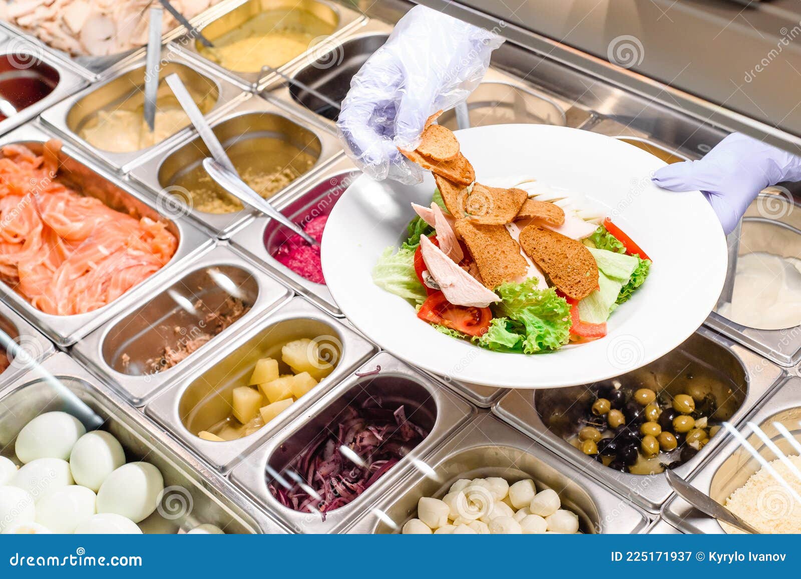 Showcase Salad Bar with an Assortment of Ingredients for Healthy and
