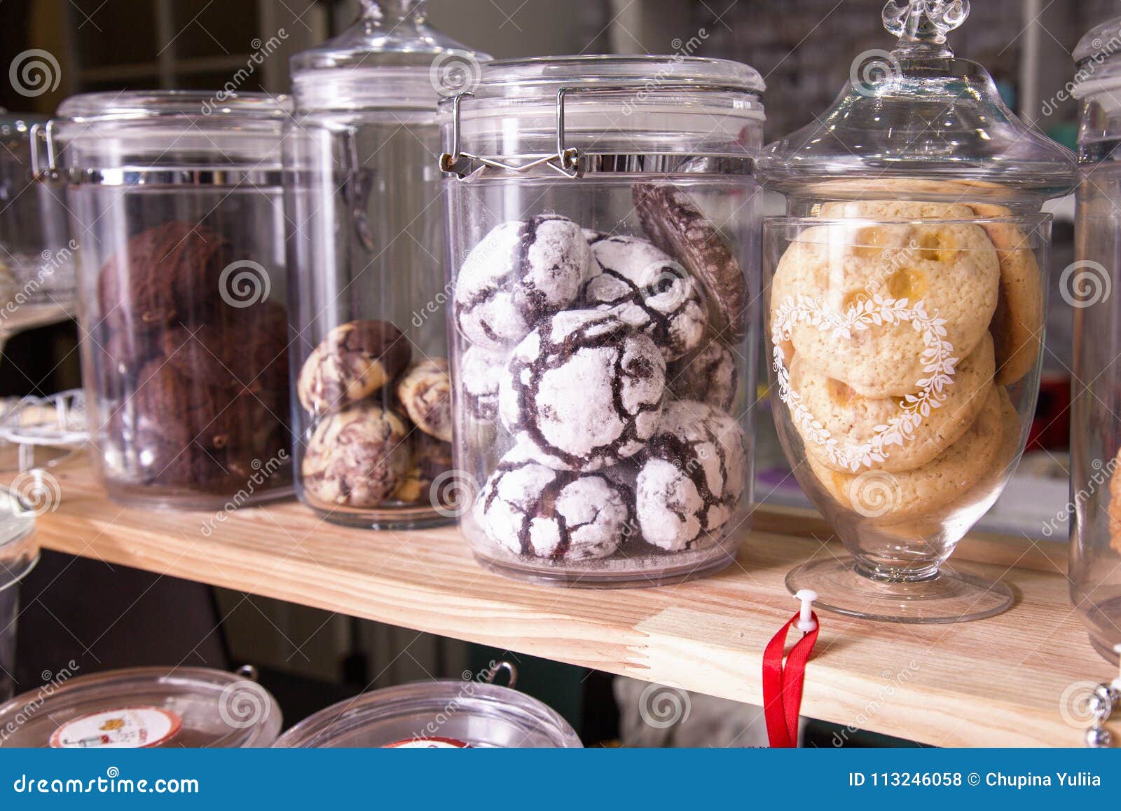 Various Cakes and Biscuits in a Cafe on the Counter Stock Photo Image
