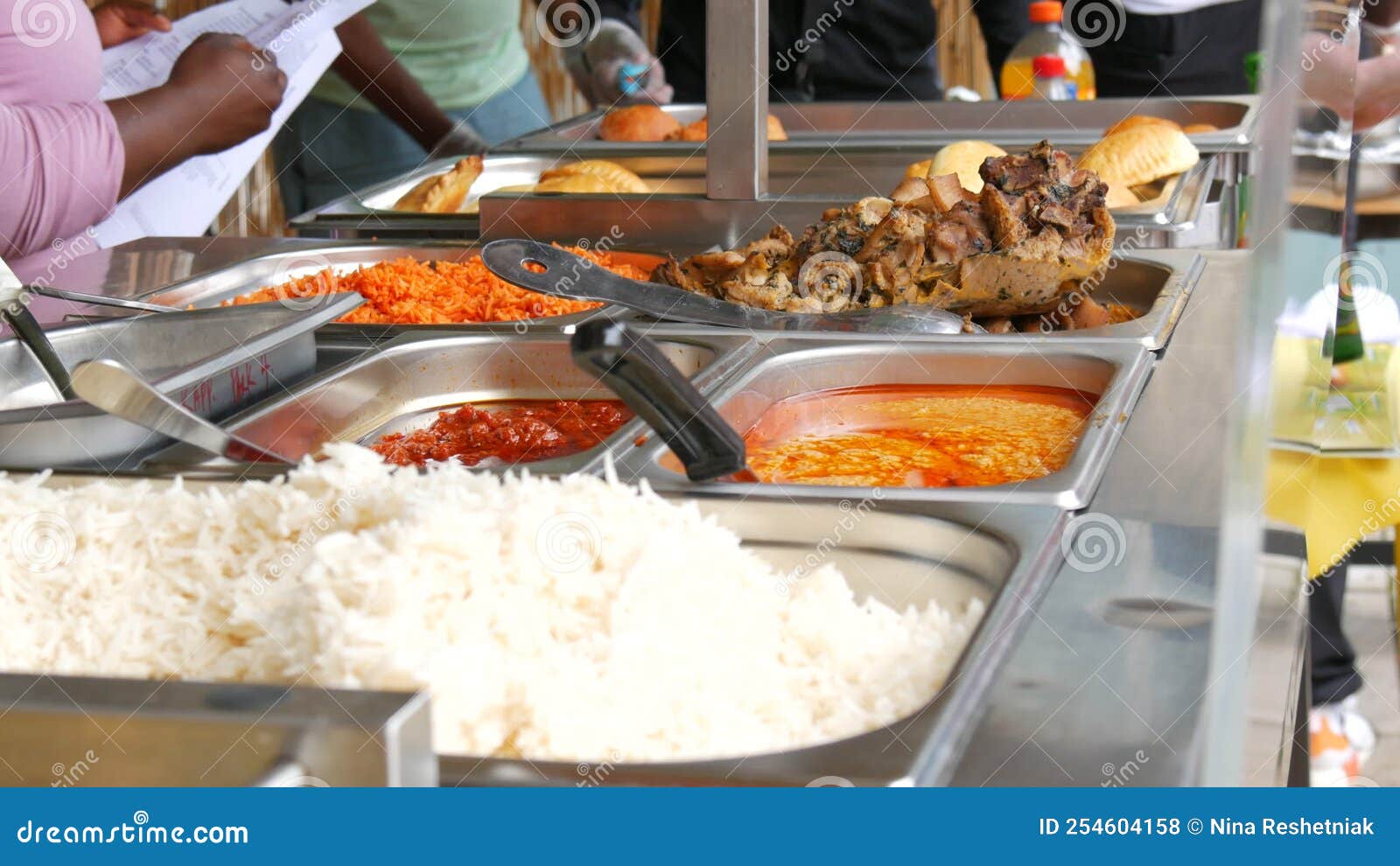 Showcase with Traditional African Food at a Street Food Festival. Meat