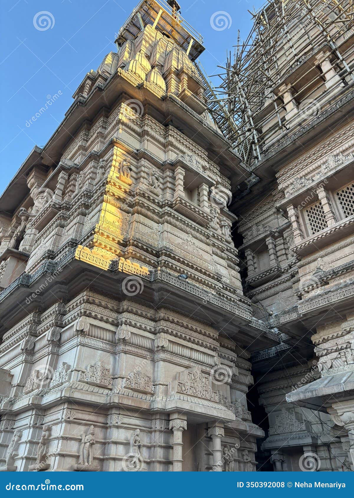 close-up image of intricate marble carvings (nakashi) on a temple wall