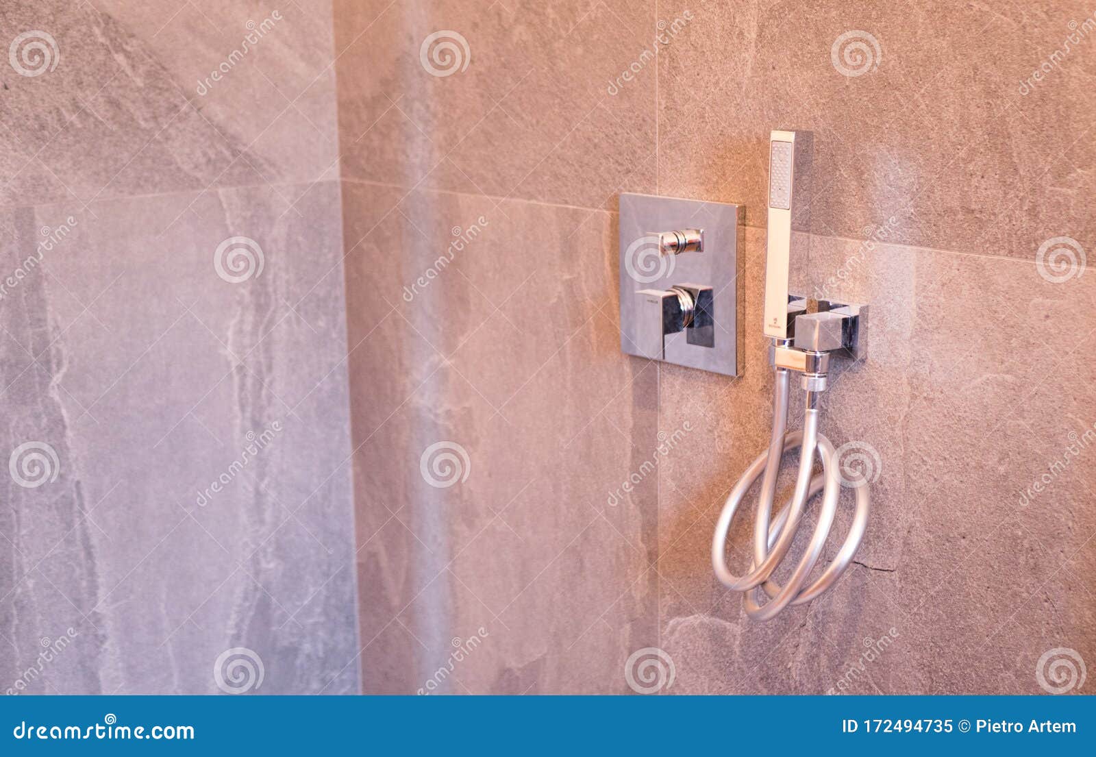Shower in the Bathroom, Modern Shower Head in Bathroom Stock Image