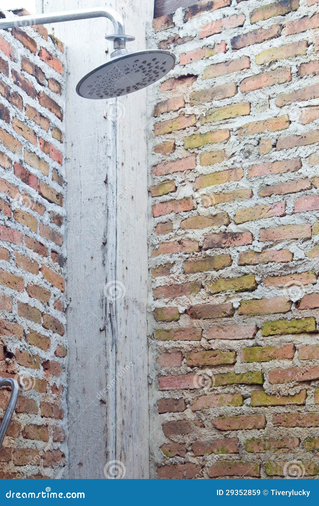 Shower on a brick wall stock image. Image of spigot, cooling 29352859