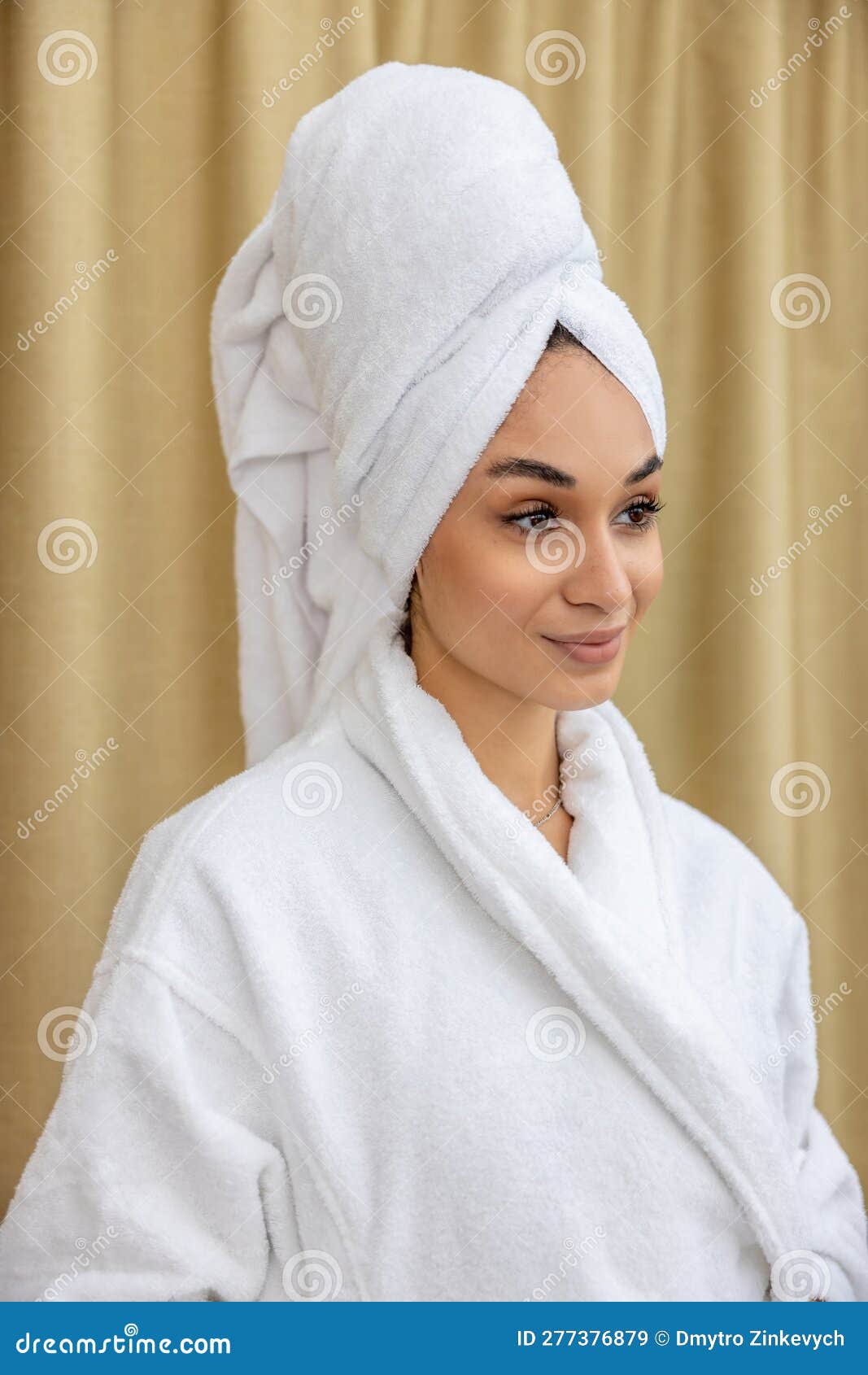 Cute Young Woman in a Bathrobe after Shower Stock Image Image of