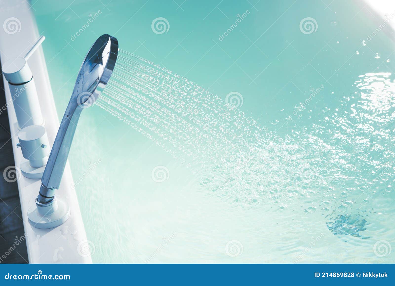 Shower Filling a Bathtub with Water Stream Stock Photo Image of close