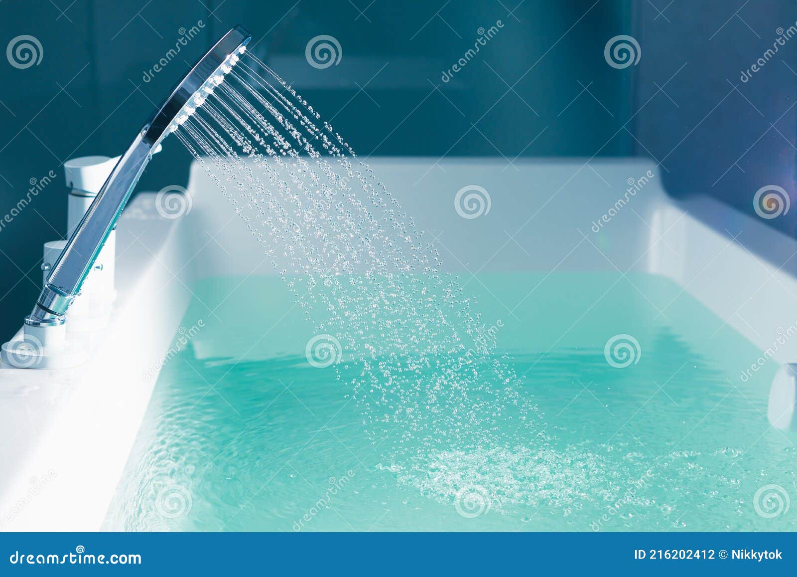 Shower Filling a Bathtub with Water Stream Stock Photo Image of