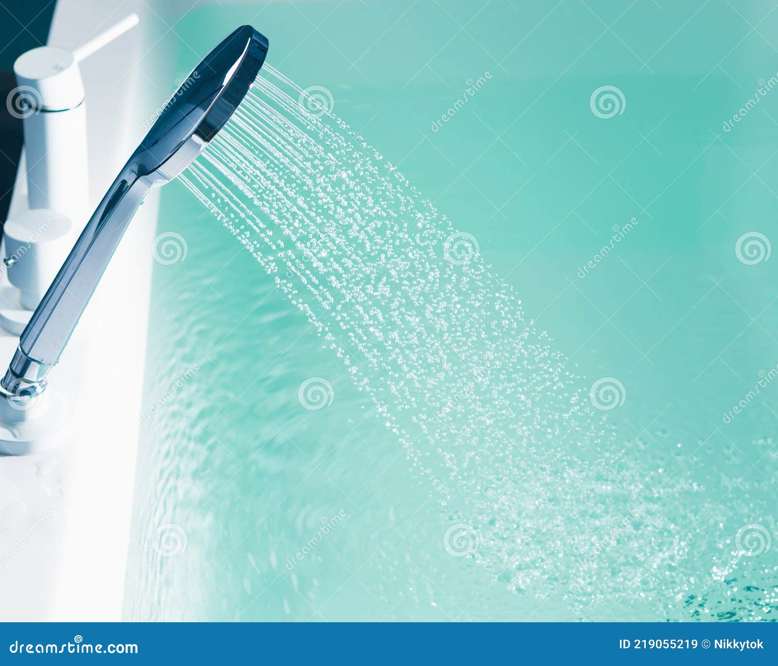 Shower Filling a Bathtub with Water Stream Stock Image Image of