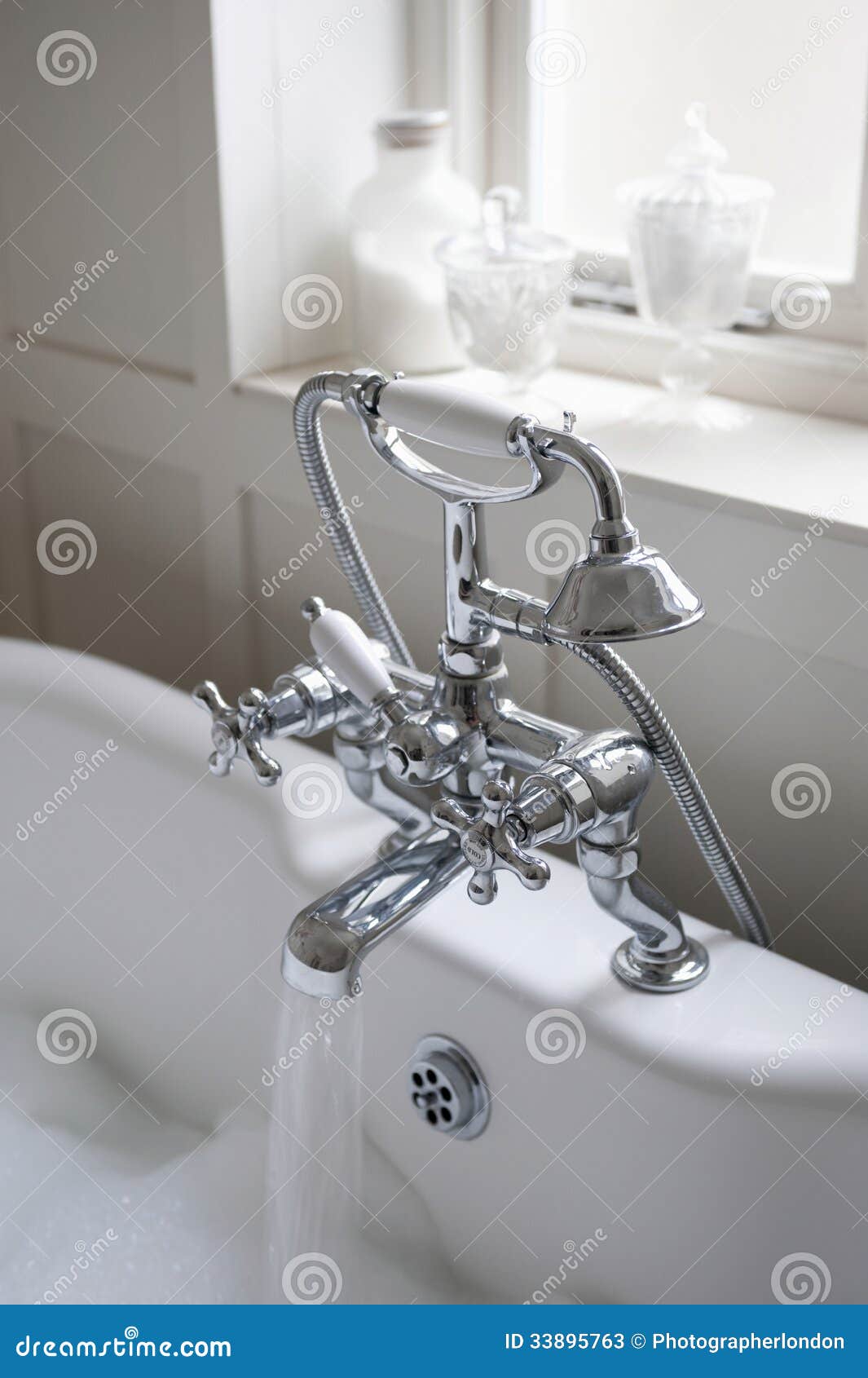 Shower Fitting with Running Tap Stock Image Image of vertical, white