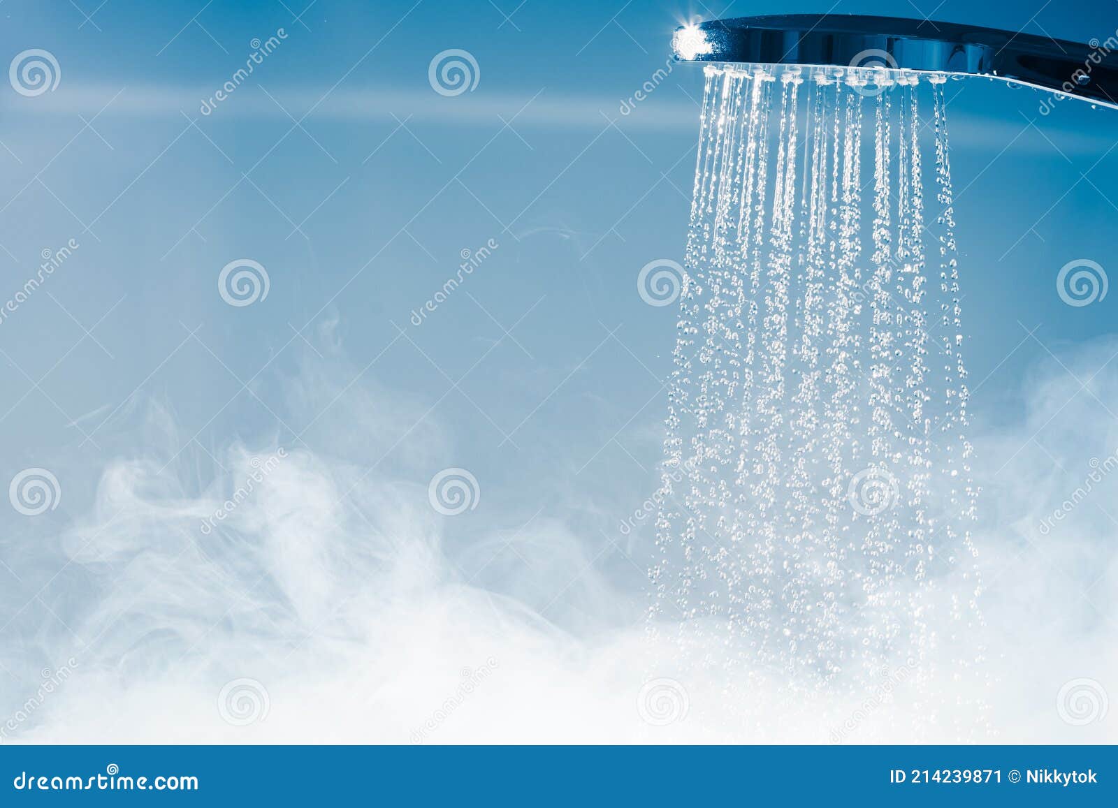 shower with flowing water and steam