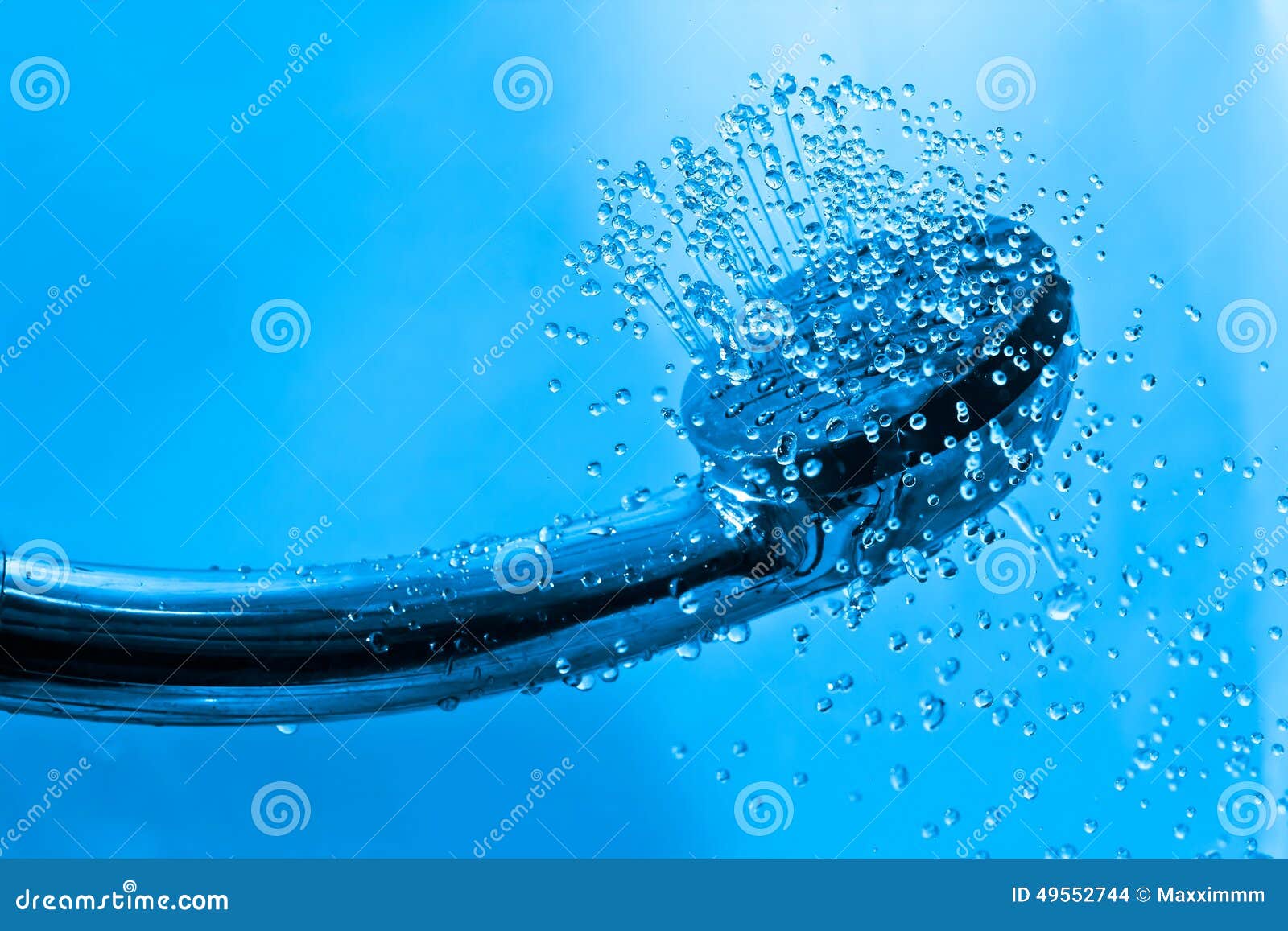Shower Fresh and Drops and Sprays Water on a Blue Stock Photo Image