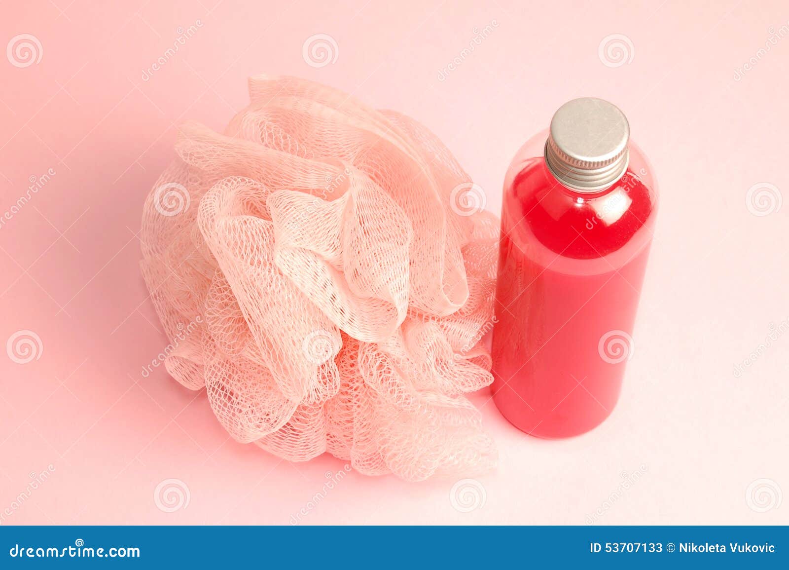 Shower gel and bath sponge stock image. Image of bath 53707133
