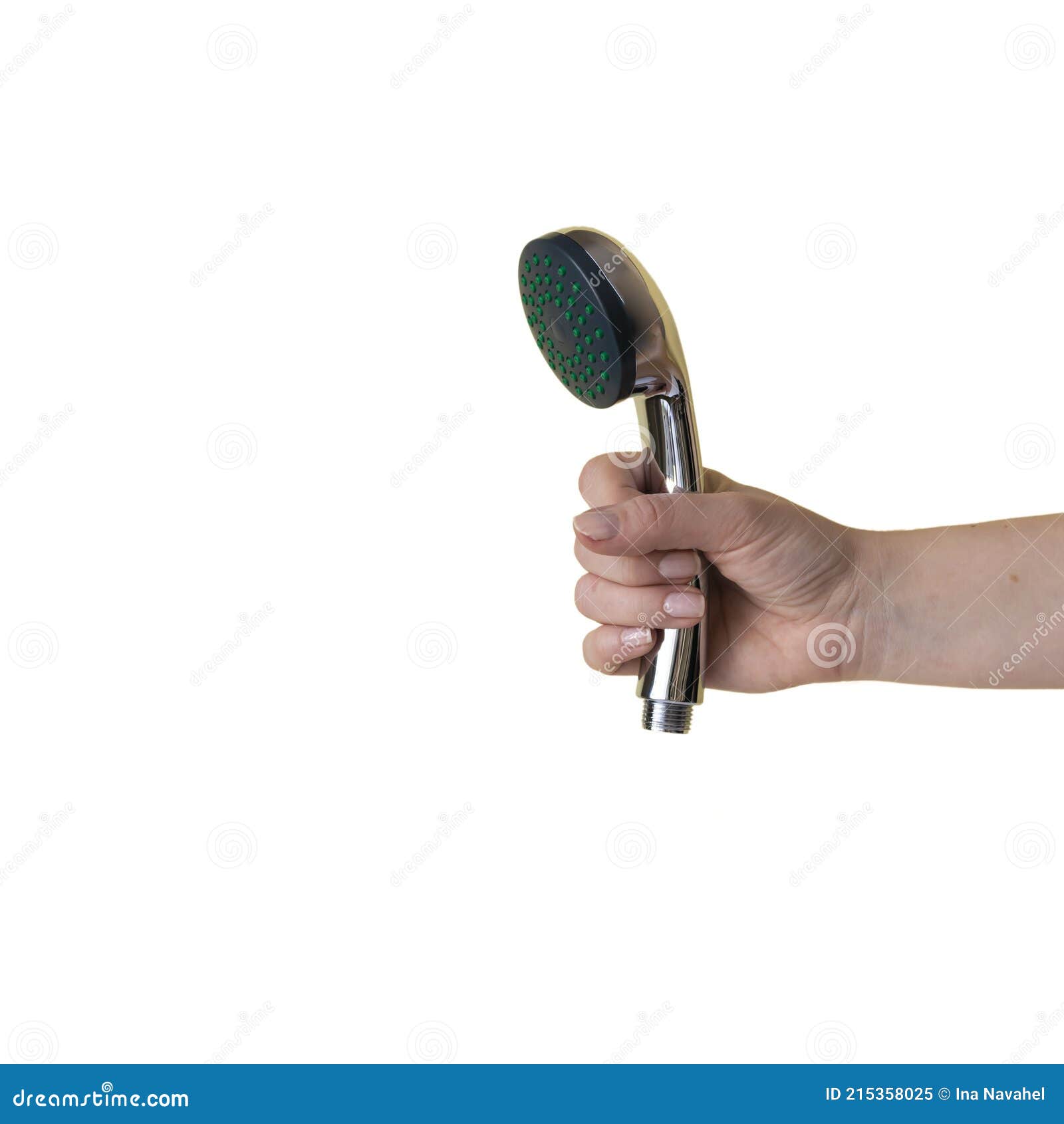 shower head in woman hand  on a white background