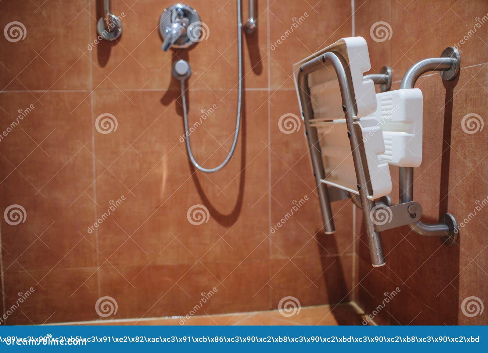 shower with seat and grab bars for disabled and elderly people in the bathroom.