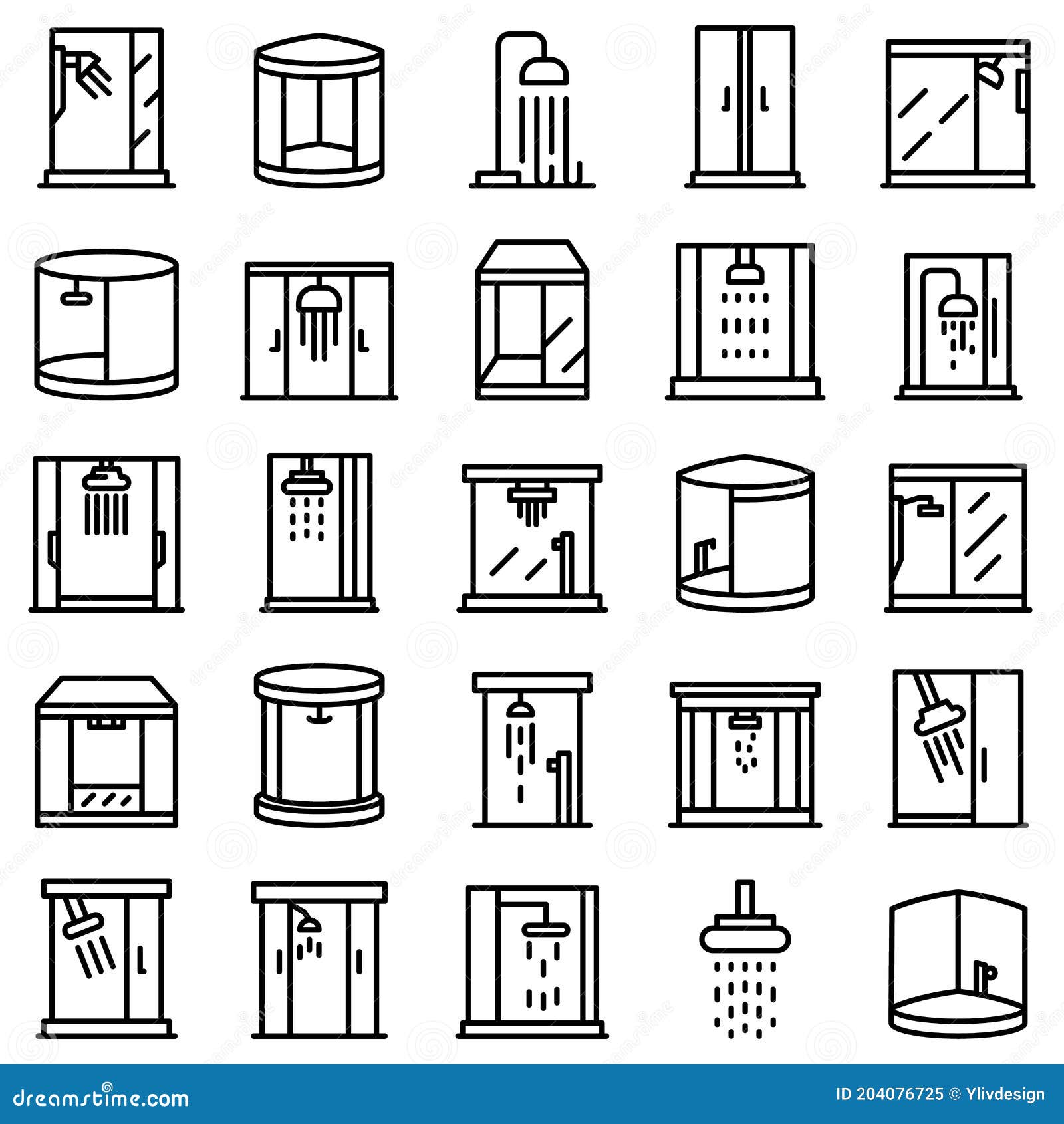 shower stall icons set, outline style