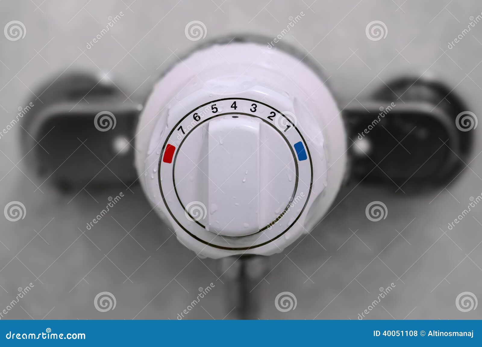 Shower Thermostatic Power and Heat Controller Close Up Stock Photo